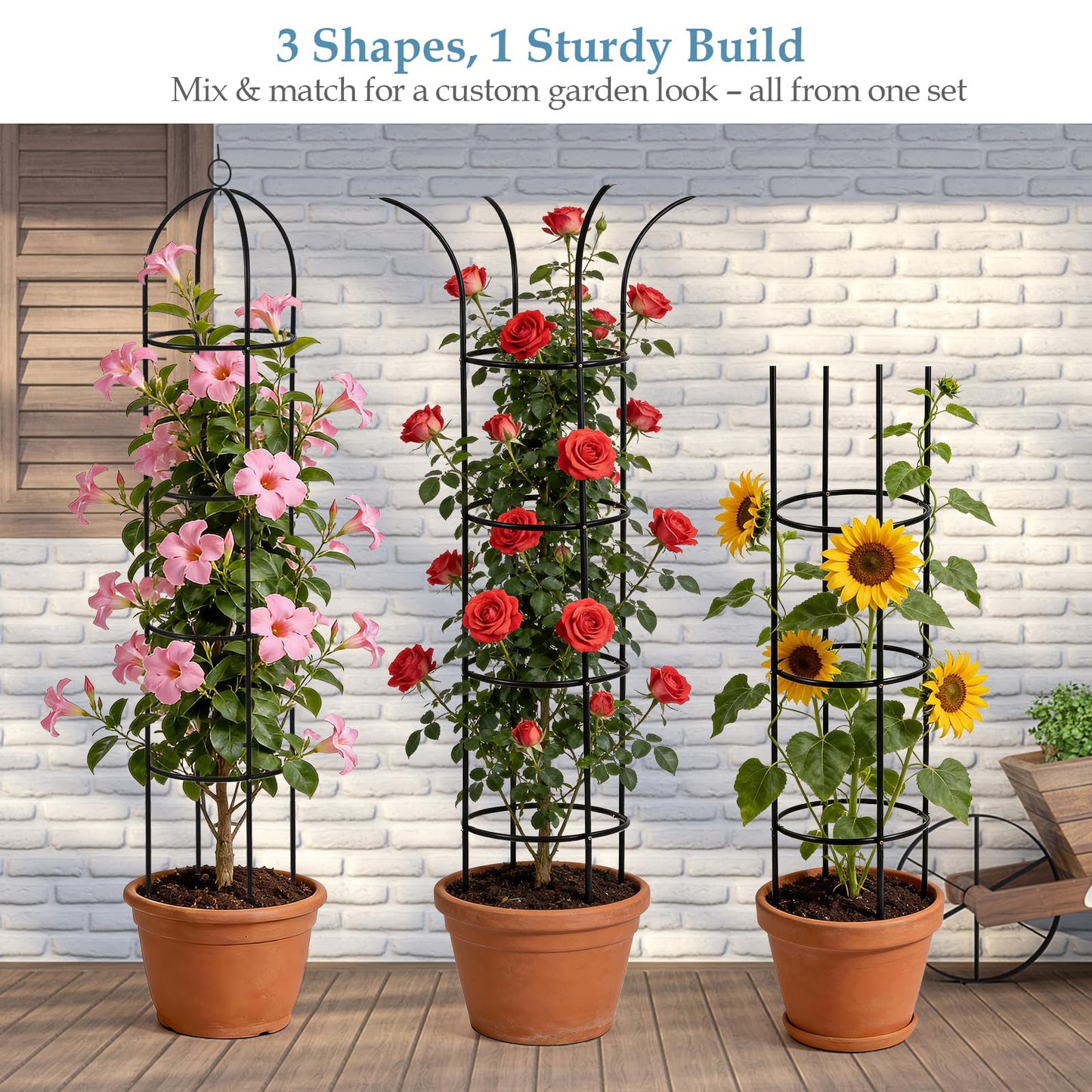DEVISEFUN 100% Metal 6.6ft Obelisk Trellis for Climbing Plants Outdoor 2PK, Garden Tower Trellis for Potted Plants Indoor with Twist Tie and Butterflies, Plant Support for Clematis Tomato Cucumber