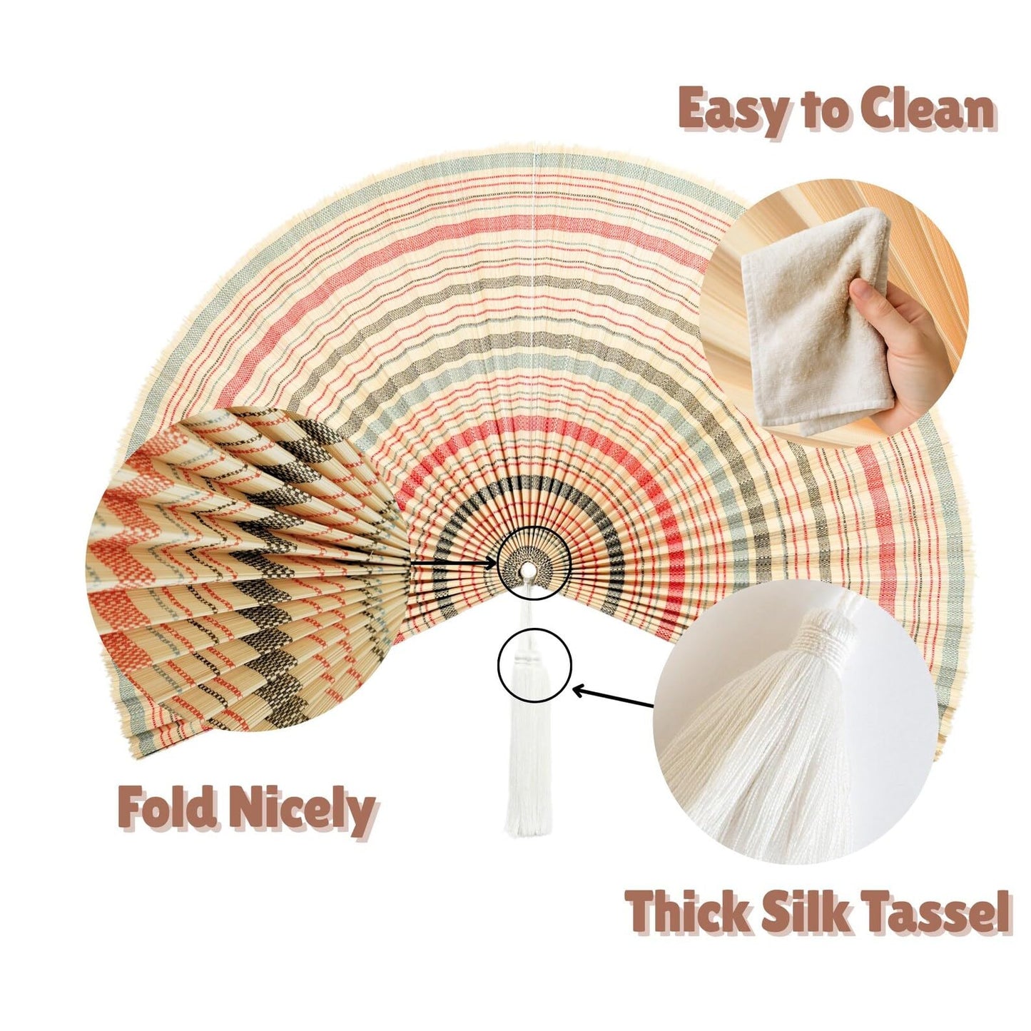 47" Handwoven Bamboo Wall Art, Bamboo Wall Fan Decor for Boho Bedroom Aesthetic , Japanese Oriental Fan Decoration for Living Room, Dining Room or Above Bed with Lightweight Hanging Design (Boho)