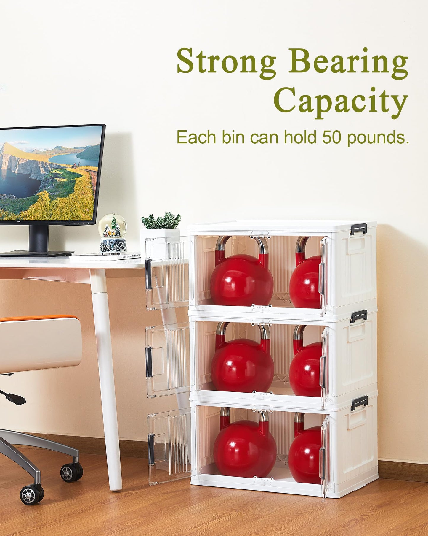 OlarHike 144QT Lockable Storage Bins with Lids - Folding Storage Cabinet with Doors and Wheels, Collapsible Plastic Box for Closets, Office, Stackable Organizer and Containers, Gifts, 3 Pack Cubes