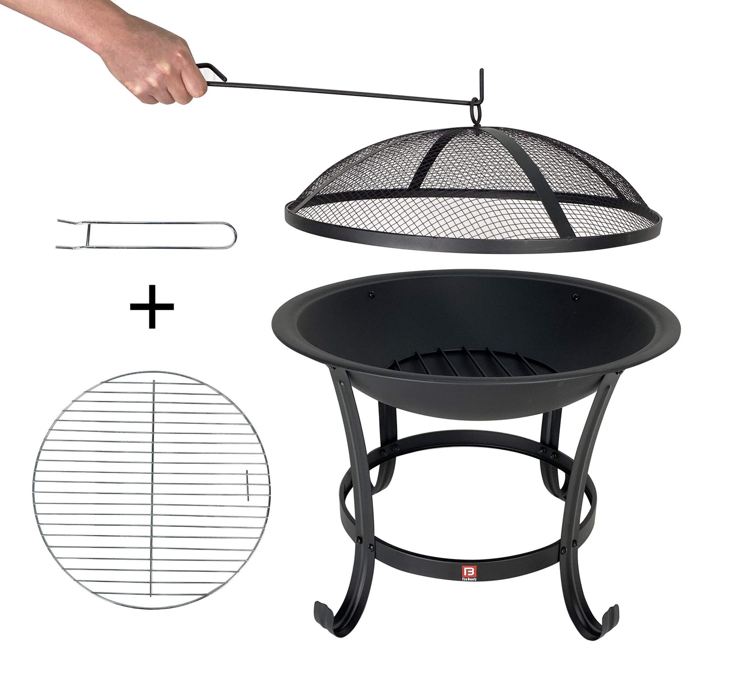 FireBeauty Fire Pit BBQ Grill Pit Bowl with Mesh Spark Screen Cover,Poker
