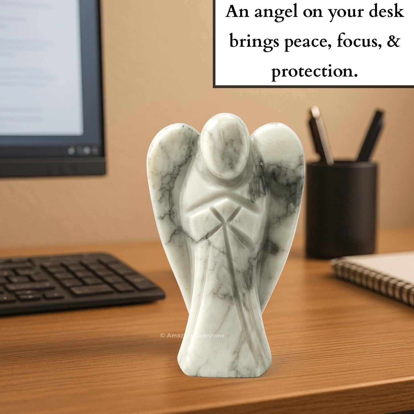 Amazing Gemstone Howlite Angel - Howlite Crystal Angel and Pocket Guardian Angel Crystal Figurines (1.5 inches)