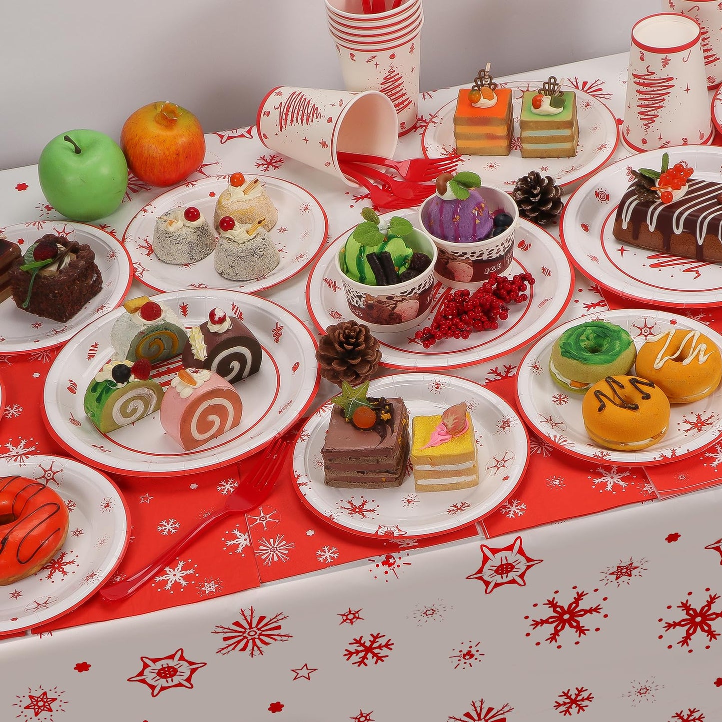 Atonofun Christmas Party Supplies, Merry Christmas Plates and Napkins, Christmas Disposable Plates, 12oz Cups, Napkins and Forks for Birthday, Baby Shower, Xmas, Christmas Themed Parties Serves 24