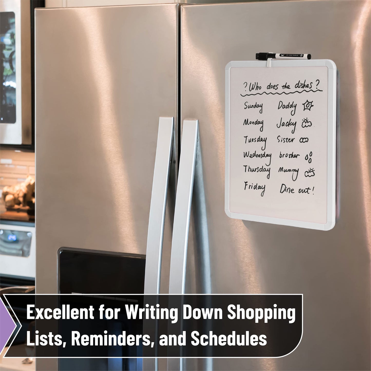 Mr. Pen- Dry Erase Board, 14” x 11” with a Black Dry Erase Marker, White Frame, Small Mini White Board for Students, Fridge, Wall, Locker, Includes Double Sided Tapes