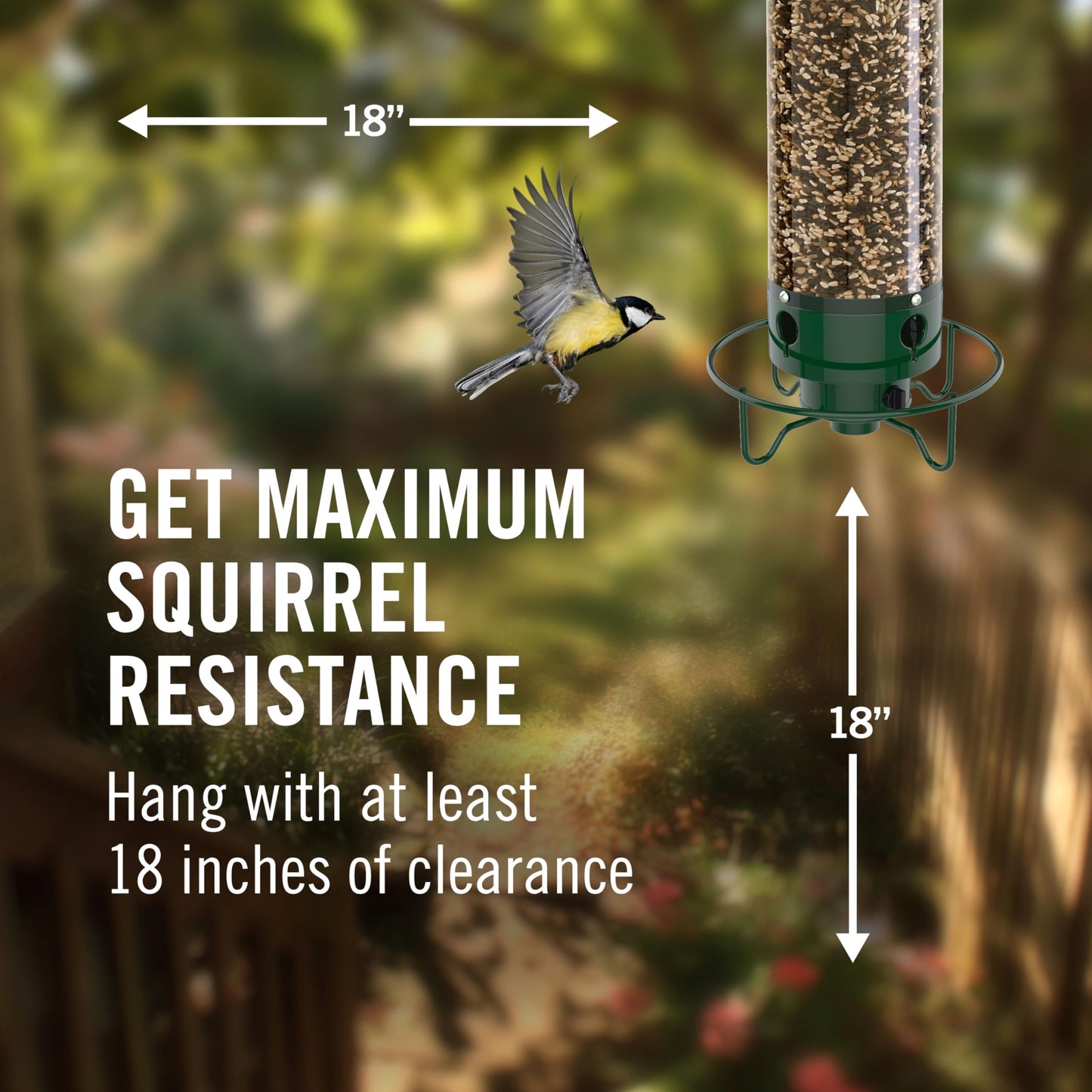 Droll Yankees Squirrel Proof Bird Feeder for Outdoors – Rechargeable Weight-Activated Rotating Perch, 5lb Seed Capacity, Metal Base, UV-Stabilized Seed Tube, Hanging Green Yankee Flipper, YF-M
