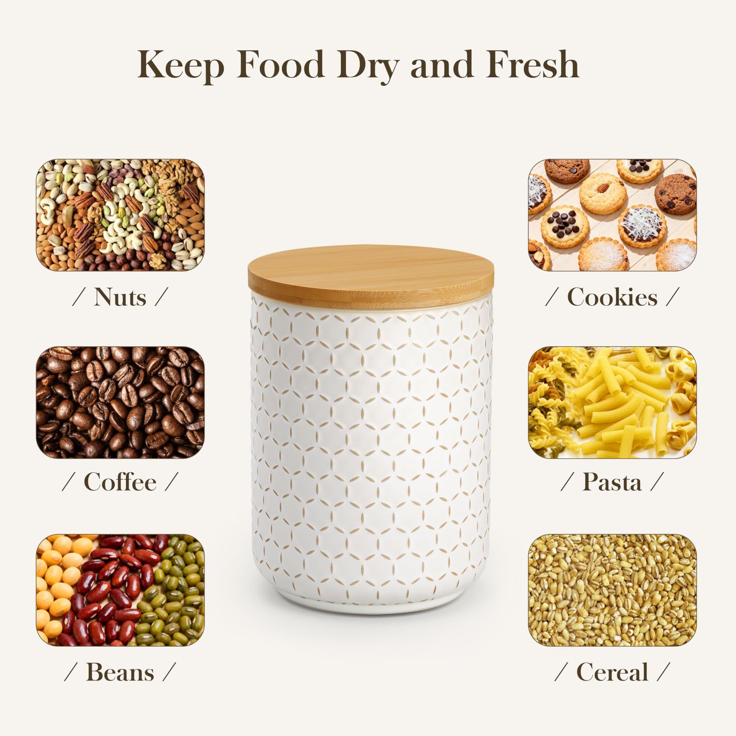 MALACASA LYDIA Ceramic Canisters Set with Airtight Lids, 80/40/20 oz Coffee Canisters Sets for the Kitchen, Large Jars for Flour, Sugar, Pasta, Coffee, Cookies, Tea - Set of 3, Hexagon
