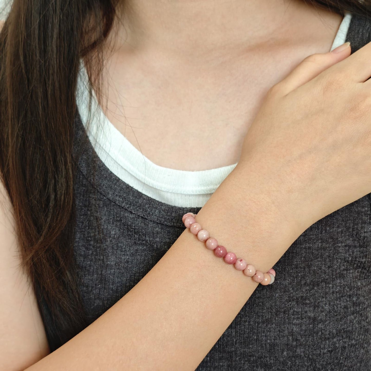 CHCCOYE 6mm Natural Healing Gemstone Bracelet Handmade Yoga Stretch Elastic Bracelet Stress Relief Crystal Jewelry for Men and Women (6mm, Rhodochrosite)