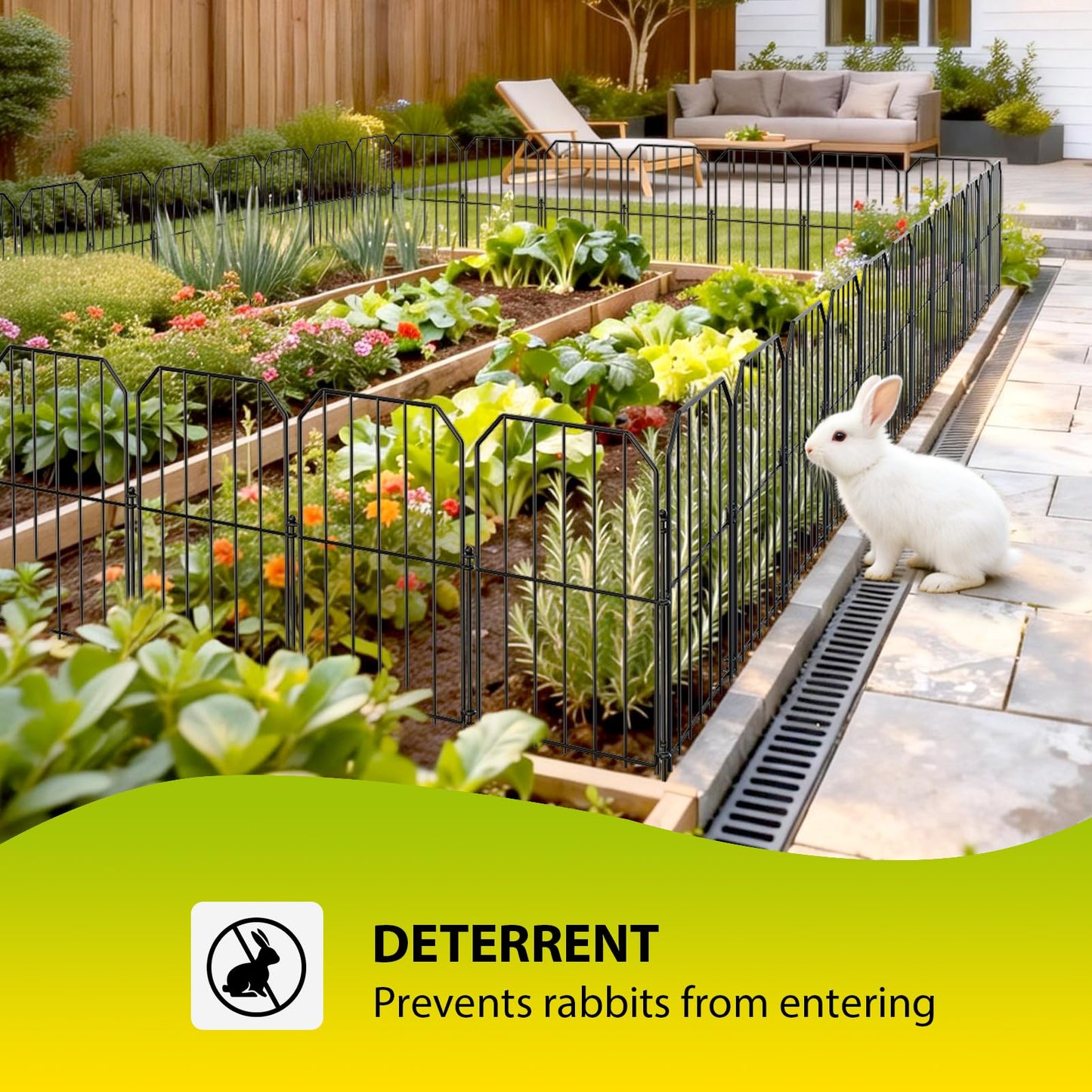 VANCASTLE Decorative Garden Fence, Toatal 10FT(L) x 24IN(H) Outdoor Metal No Dig Fence Animal Barrier, Rustproof No-Tool Assembly Landscape Edging for Yard, Lawn, Patio, Flower Bed-10 Panels Design A