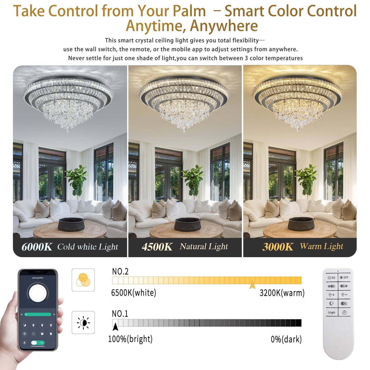 30 inch Crystal Flush Mount Black Chandelier, Modern Raindrop LED Ceiling Light, 3CCT Dimmable & Brightness Adjustable,Remote/APP ,Elegant Chandeliers for Bedroom Hallway Dinning Room Living Room