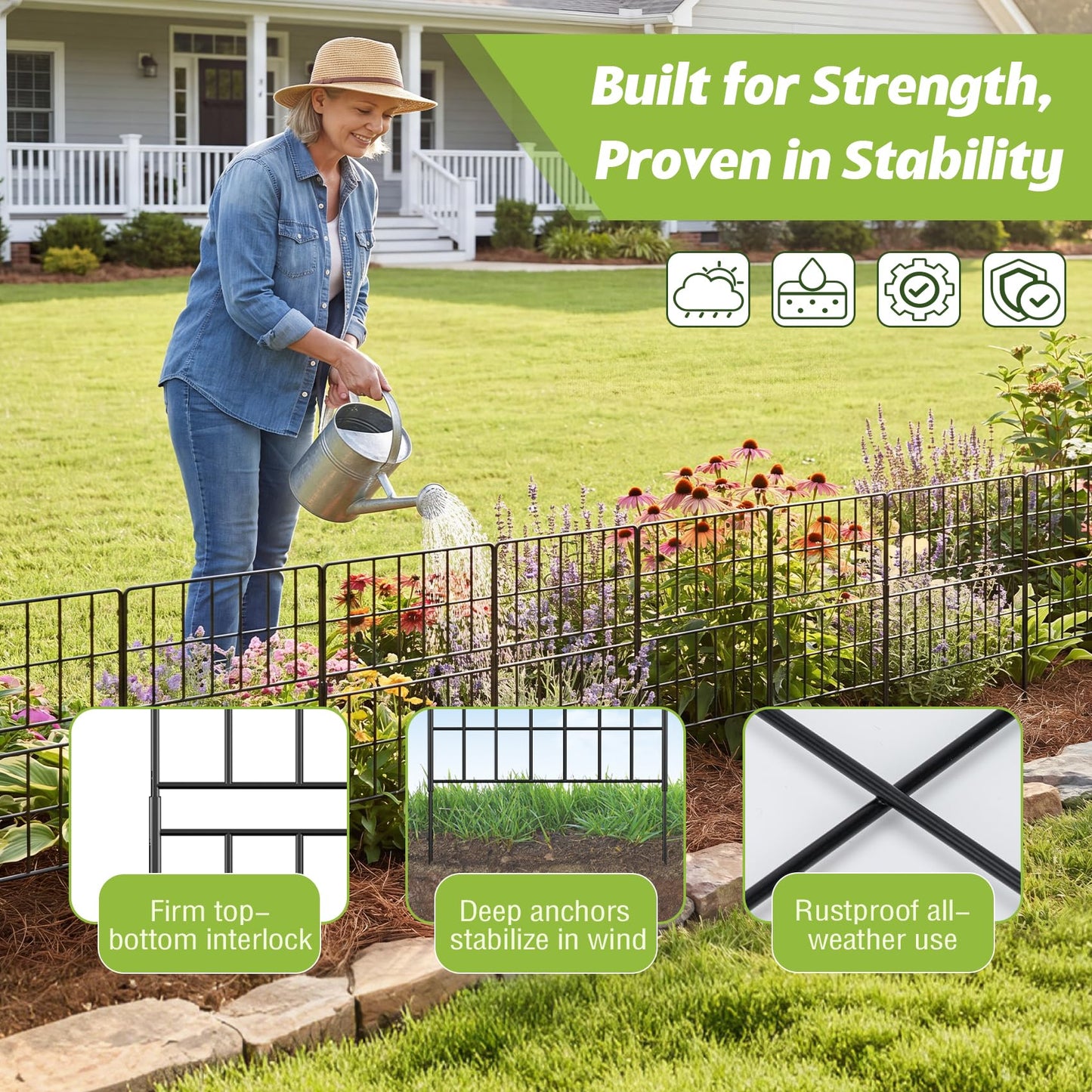 31.5 Inch(H) X 20 Ft(L) Tall Decorative Garden Fence 14 Pack Fencing Panels, Metal Wire Border No Dig Fencing Animal Barrier for Dog, Flower Edging for Yard Landscape Patio Outdoor Decor