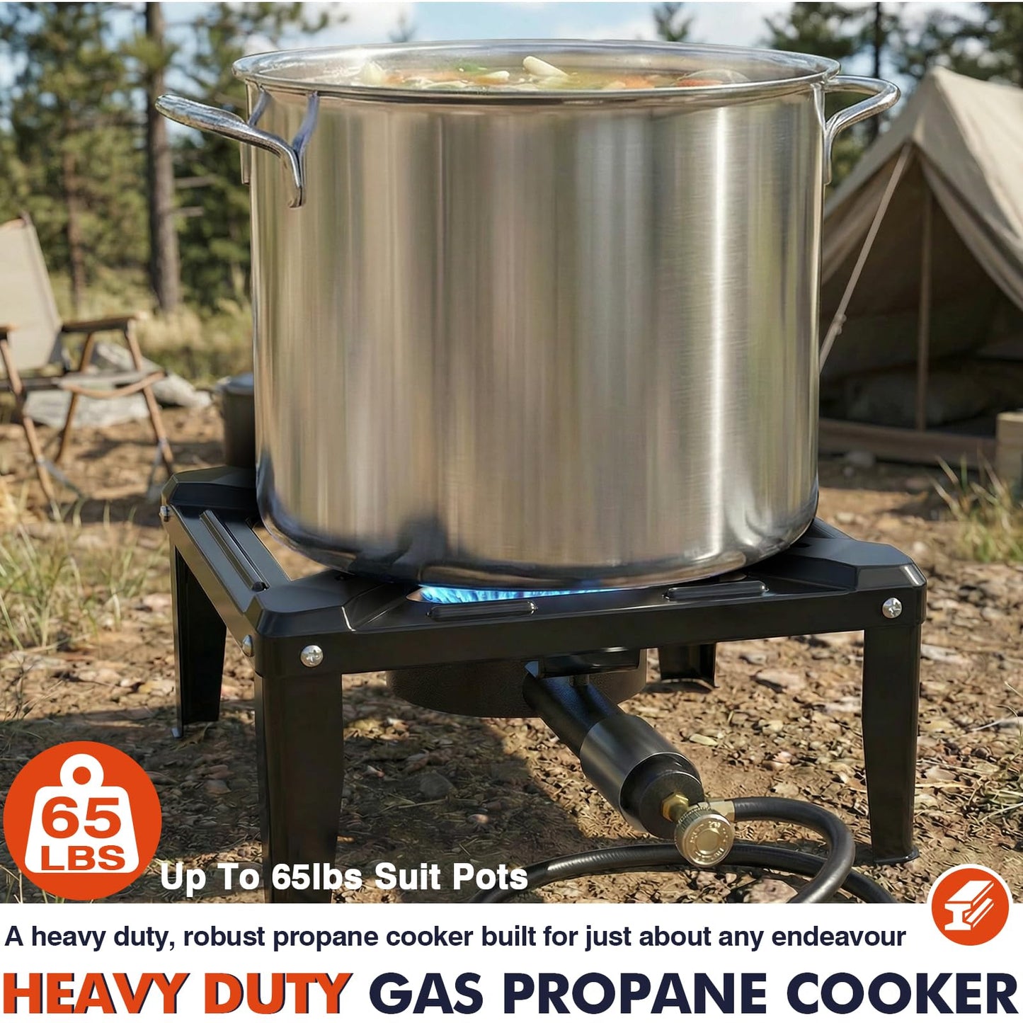 Llamaviva Portable Propane Camping Stove - Single Burner Outdoor Gas Stove for Wok Cooking, Seafood Boil & Tailgating, Heavy Duty Steel Propane Burner with 4ft Hose, Estufas de Gas, Portable Stove
