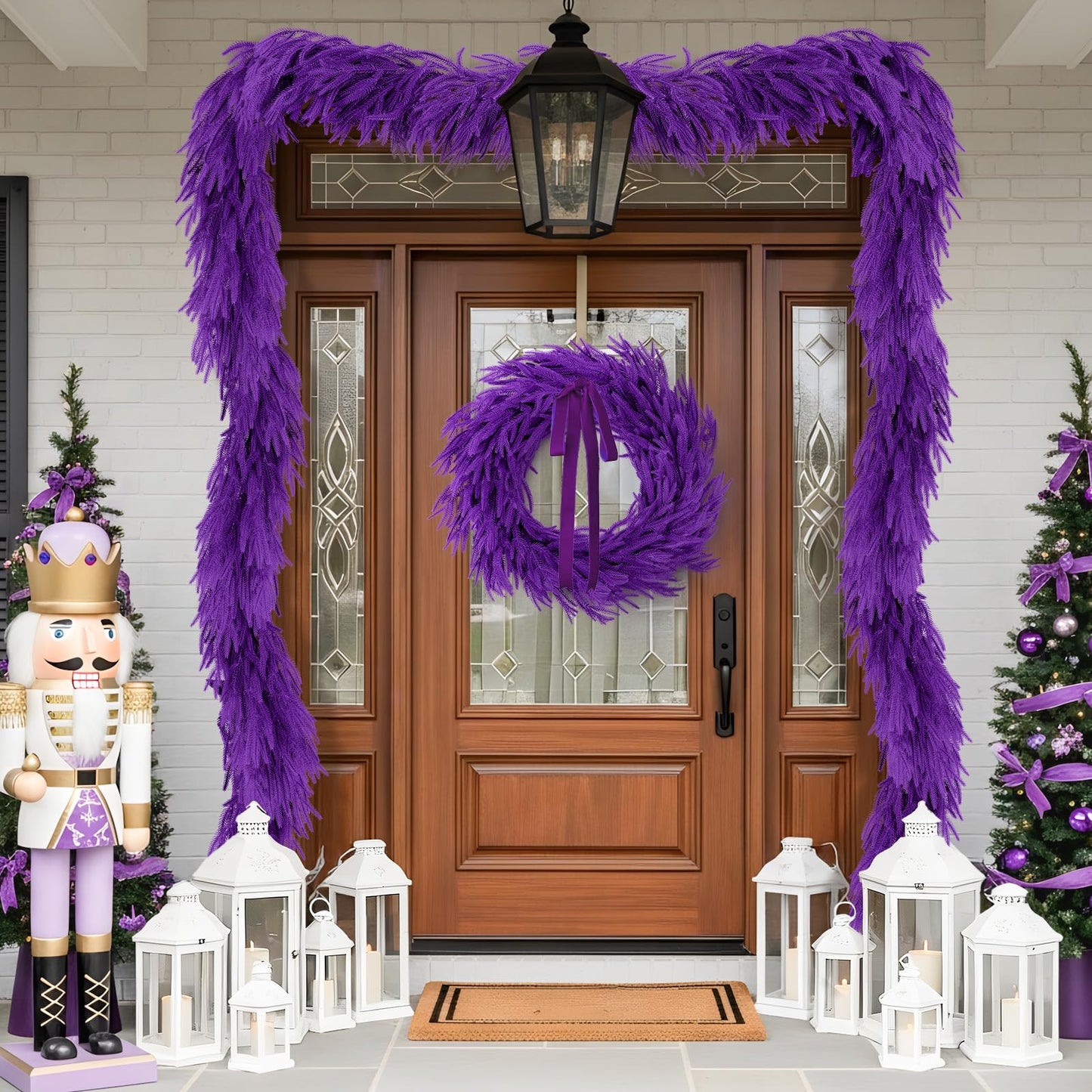 N&T NIETING Christmas Garland Norfolk Pine Garland Real Touch Artificial Christmas Purple Xmas Garland for Mantle, Table Holiday Fireplace Staircase Indoor Outdoor Christmas Decorations (9 FT)