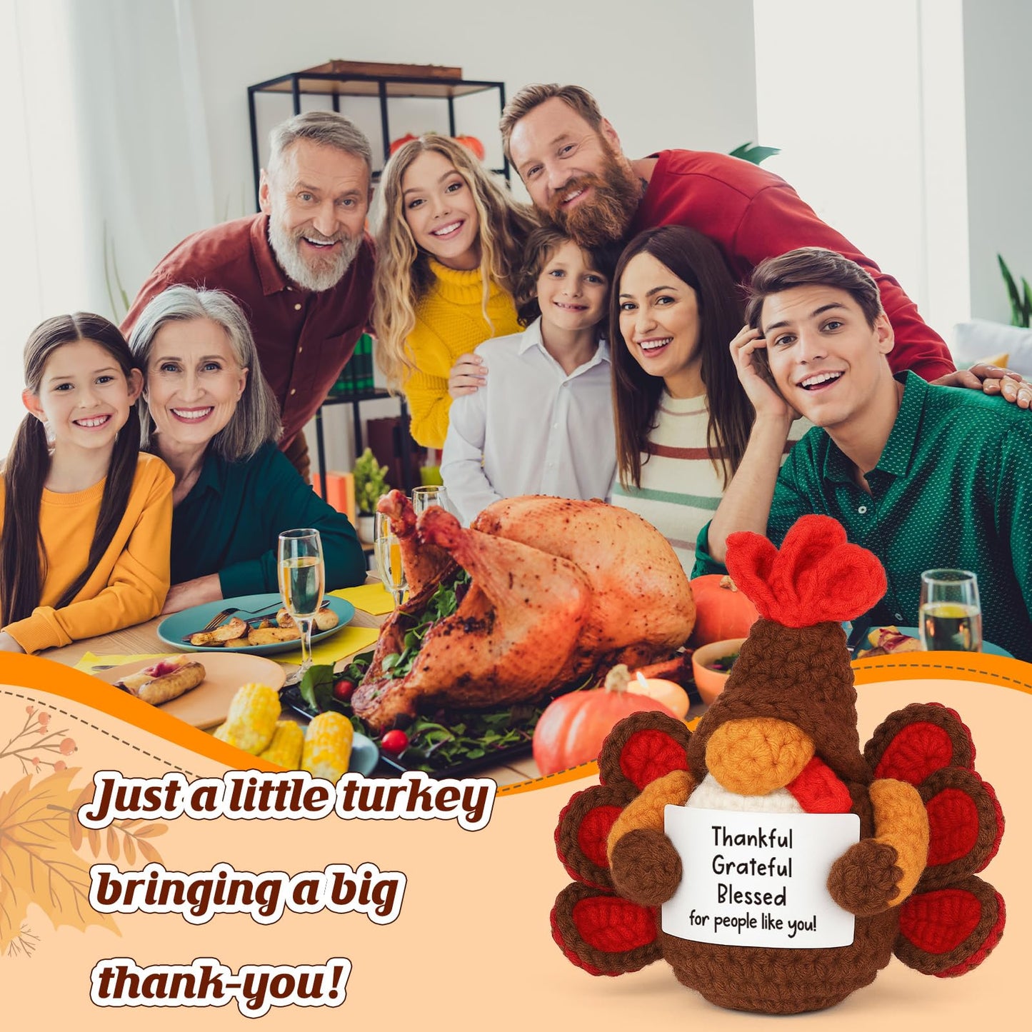 YUEYUQIU Thanksgiving Gifts for Women Men, Thanksgiving Decorations for Home, Handmade Crochet Gnome, Fall Party Decor Presents for Women Family Adults Friend, Thankful Grateful Blessed Hostess Gift