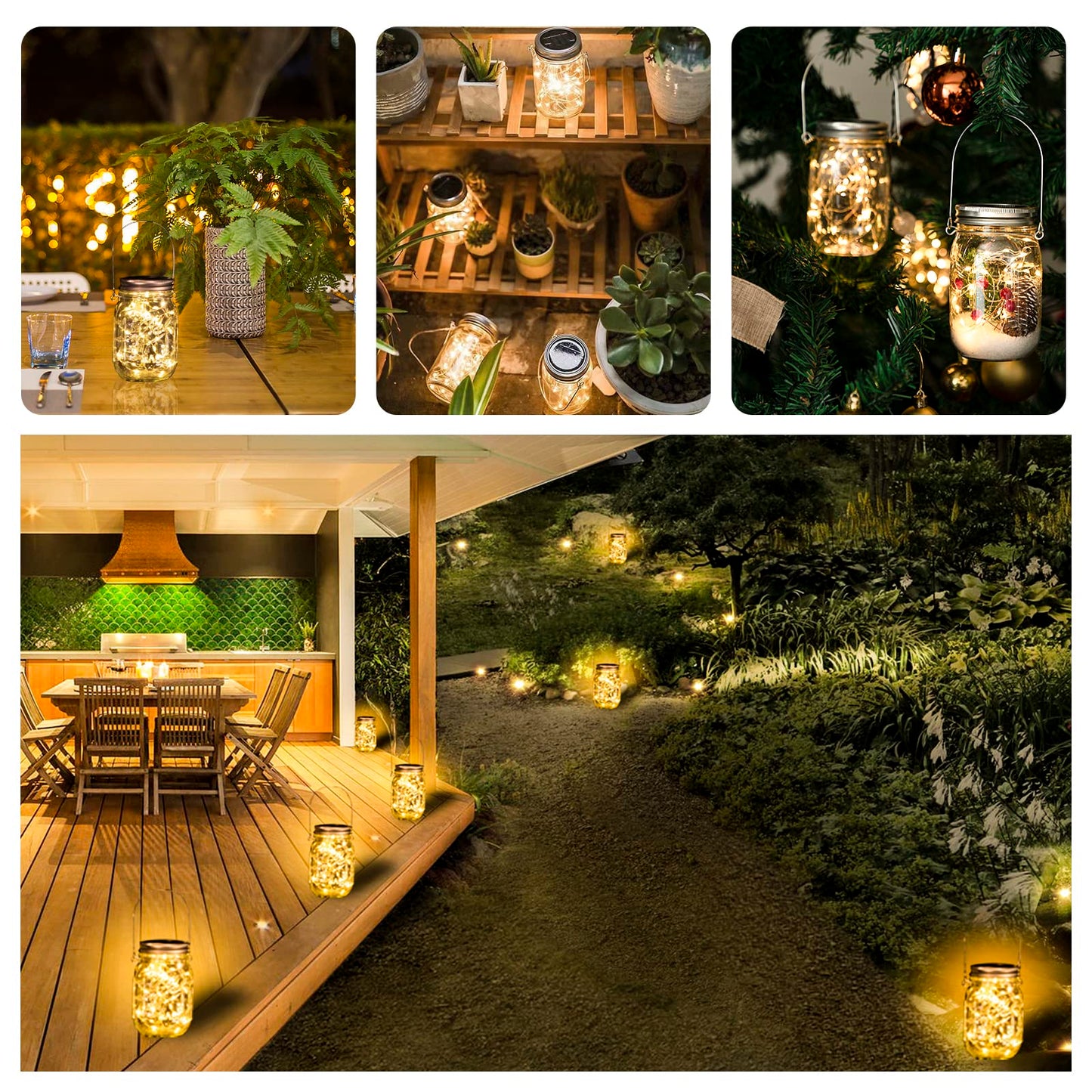 HXWEIYE 8 Pack Solar Mason Jar Lights Lanterns,Jars & Hangers Included，30LED Waterproof Hanging Outdoor Fairy Lights for Patio Garden Porch Yard Backyard Balcony Wedding(Warm White)