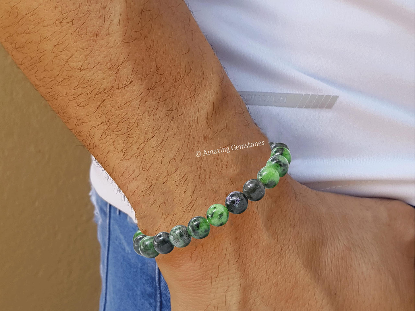 Amazing Gemstone Crystal Bracelet for Women Men's Gifts - Protection Healing Crystal Bracelet - 8mm Gemstone Beaded Stretchable Bracelet Pulseras Para Hombres Mujer Stocking Stuffers Mothers Day Gift (Ruby Zoisite)