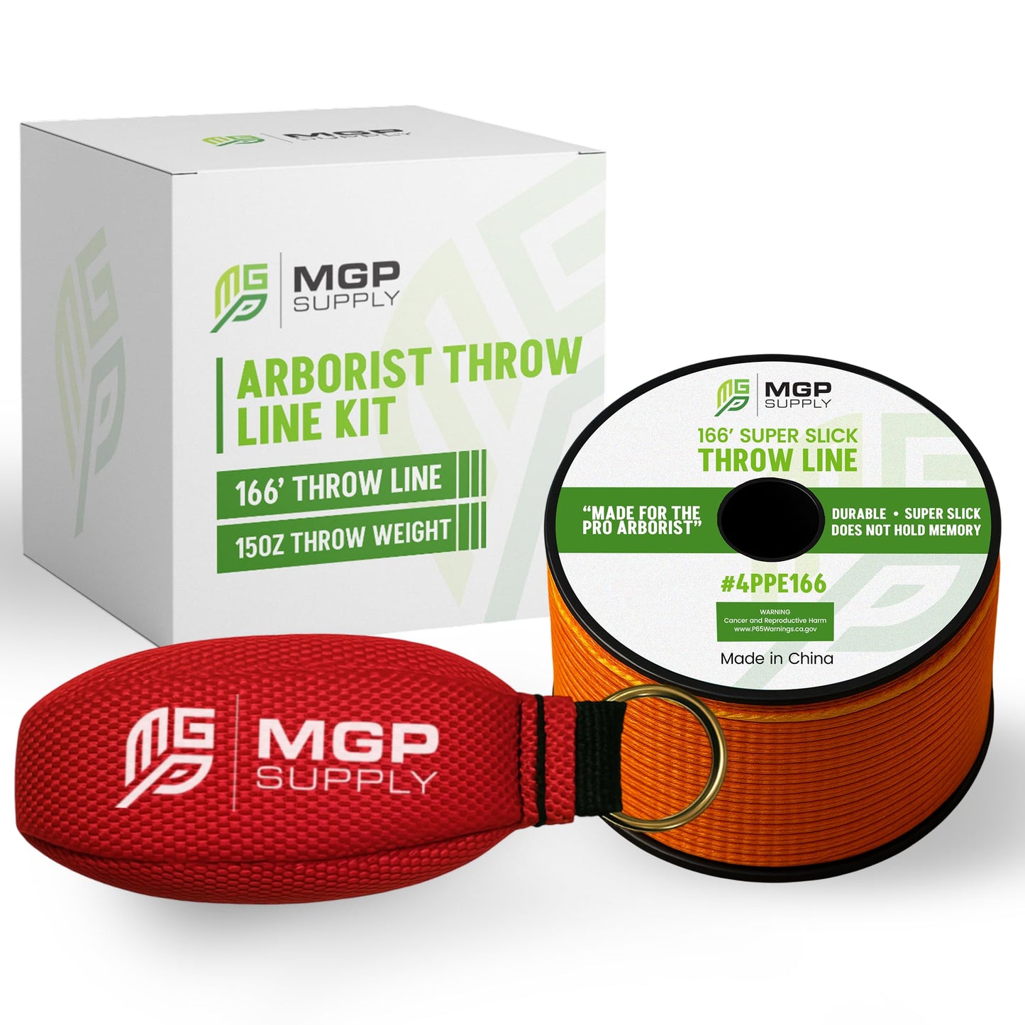 MGP SUPPLY Arborist Throw Line Kit | 15oz Throw Weight & 166ft Rope | Ultra Slick 100% Polyester Rope | Arborist Equipment For Tree Climbing