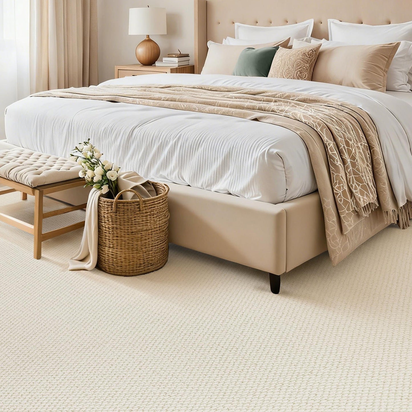 ANSSO 5x7 Wool Rugs for Living Room,80% Merino Wool and 20% Cotton Soft Tufted Area Rug with Cotton Non-Slip Backing,Large Area Rug for Bedroom Bedroom, Dining and Home Office (Cream White)