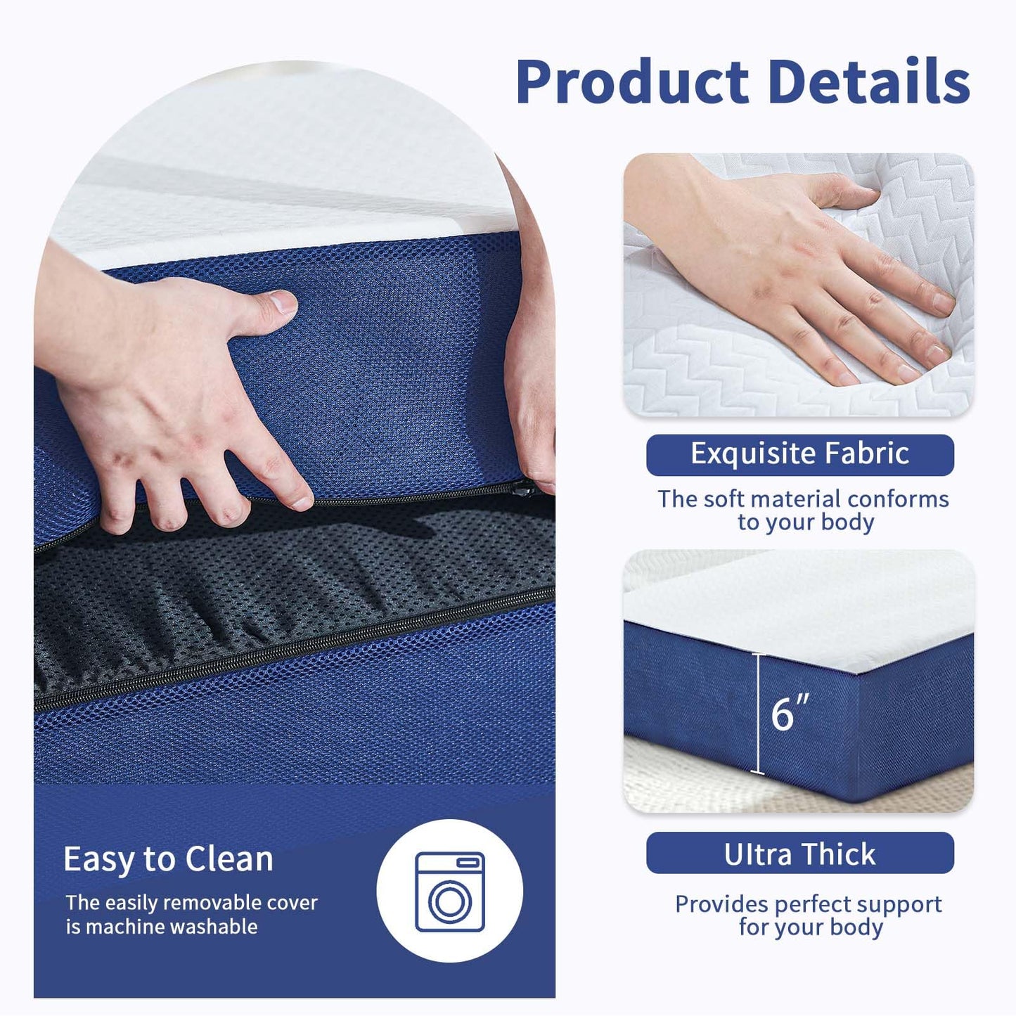 Folding Mattress Twin, 6 Inch Memory Foam Tri-Fold Floor Bed and Futon , Twin Topper with Breathable & Washable Cover, Supportive Foldable Mattress for Guest Bed, Office Nap,Camping, (38" x 75" x 6")