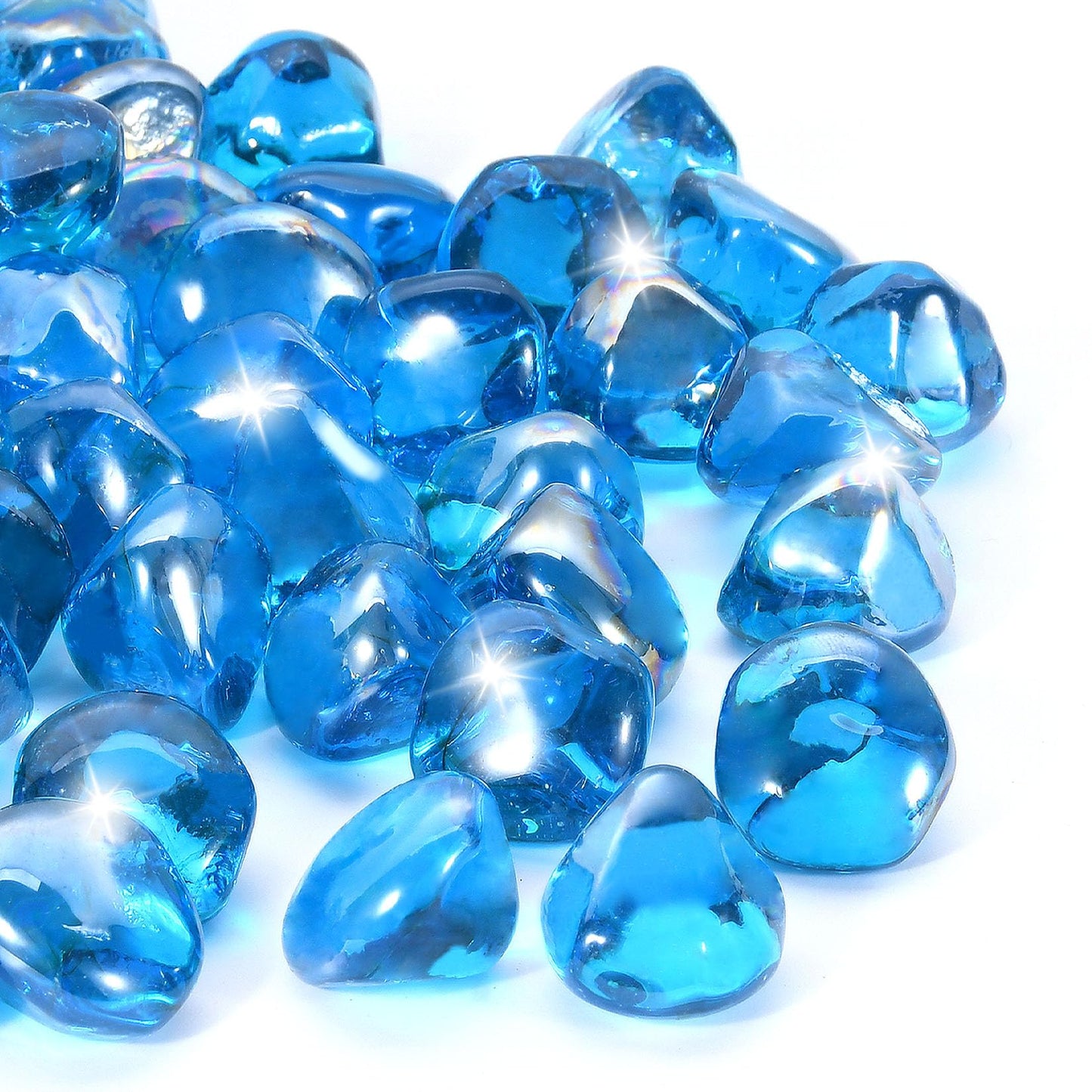 vchin Fire Glass for Propane Firepit, Fireplace and Outdoor Decorative, Caribbean Blue Fire Pit Rocks 10LB, 1 Inch Diamond High Luster Glass Beads