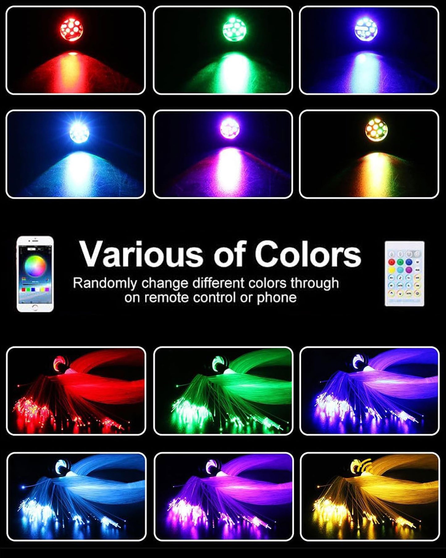 DIICRIN Starlight Headliner Kit for Car, 750pcs 0.03in x 9.8ft Fiber Optic Star Lights with 16W RGBW, 200 White Shooting Stars, App & Remote Control Car Ceiling Projector