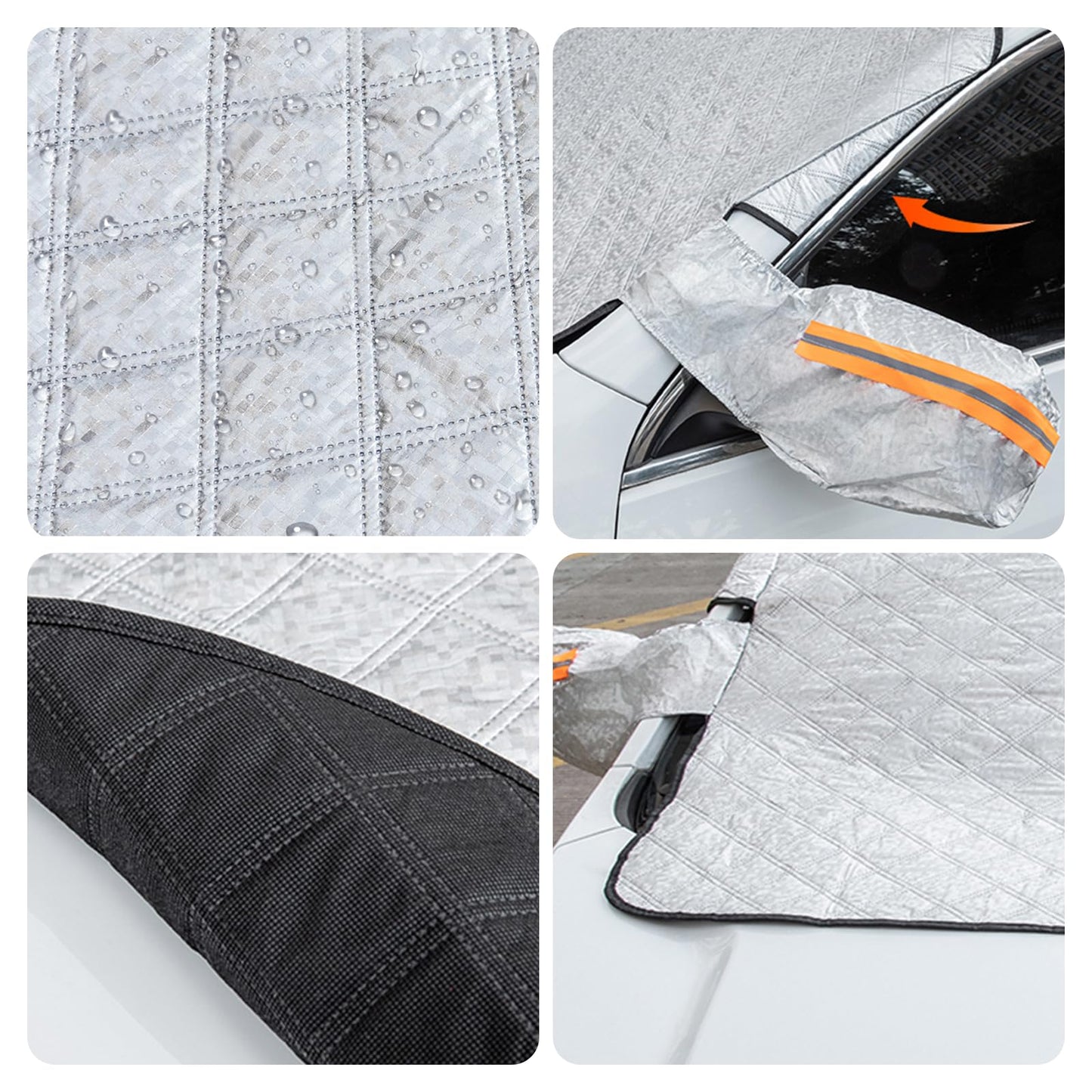ICWEIMEI Car Windshield Snow Cover, 4-Layer Protection for Snow, Ice, Frost, Sunlight, Large Magnetic Car Windshield Cover with Side Mirror Protector Fit for Large Cars, SUV, Truck, Van in All Weather