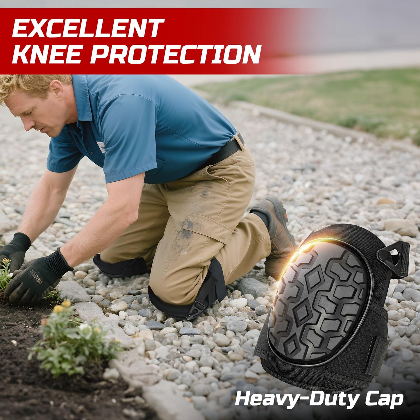 FREEKYROCK Gel Knee Pads for Work, Professional Knee Pads for Men Women with Soft Foam, Heavy Duty Cap, Adjustable Straps, Quick-Fasten Buckle for Construction, Gardening, Welding, Roofing, Cleaning