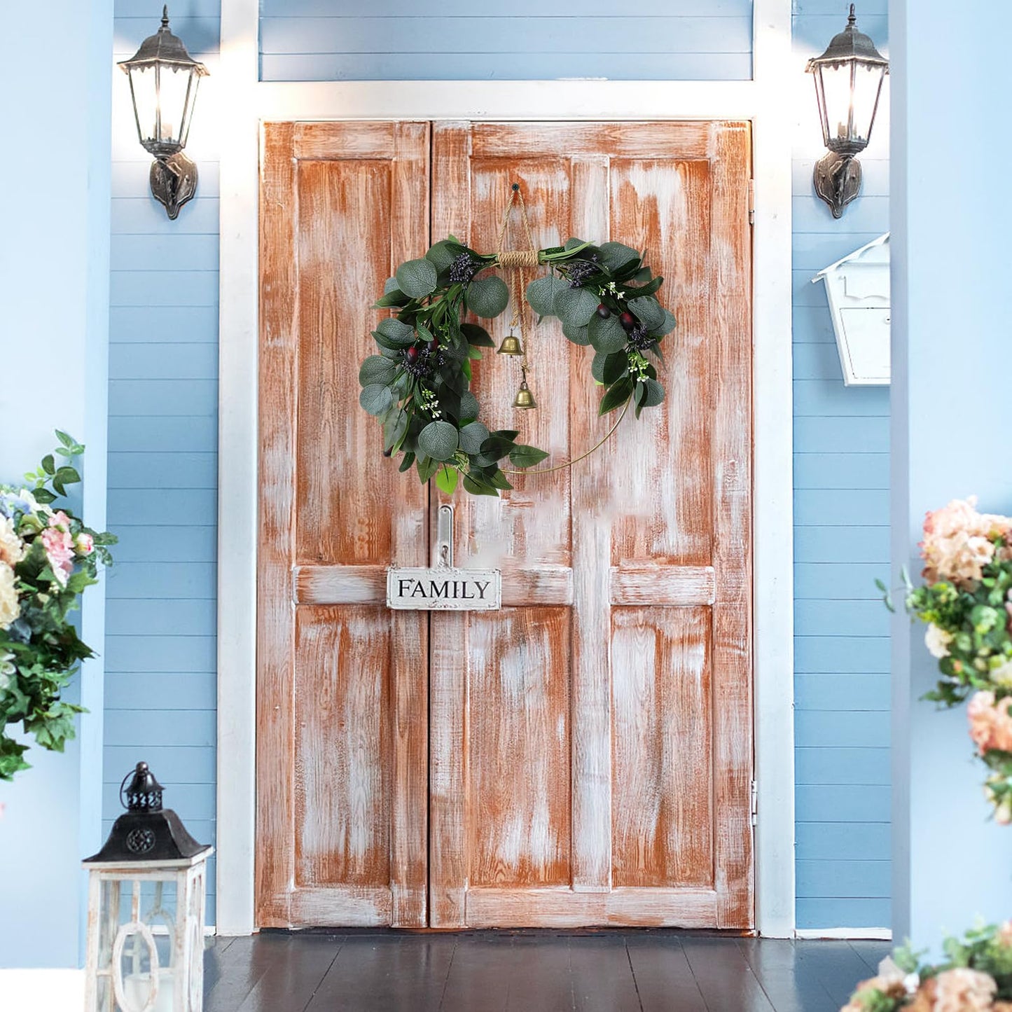 Eucalyptus Wreath for Front Door Artificial Eucalyptus Wreath Olive Fruit and Blueberry with Green Leaf Spring Summer All Season for Farmhouse Front Porch Window Hanging Wall Party Decor