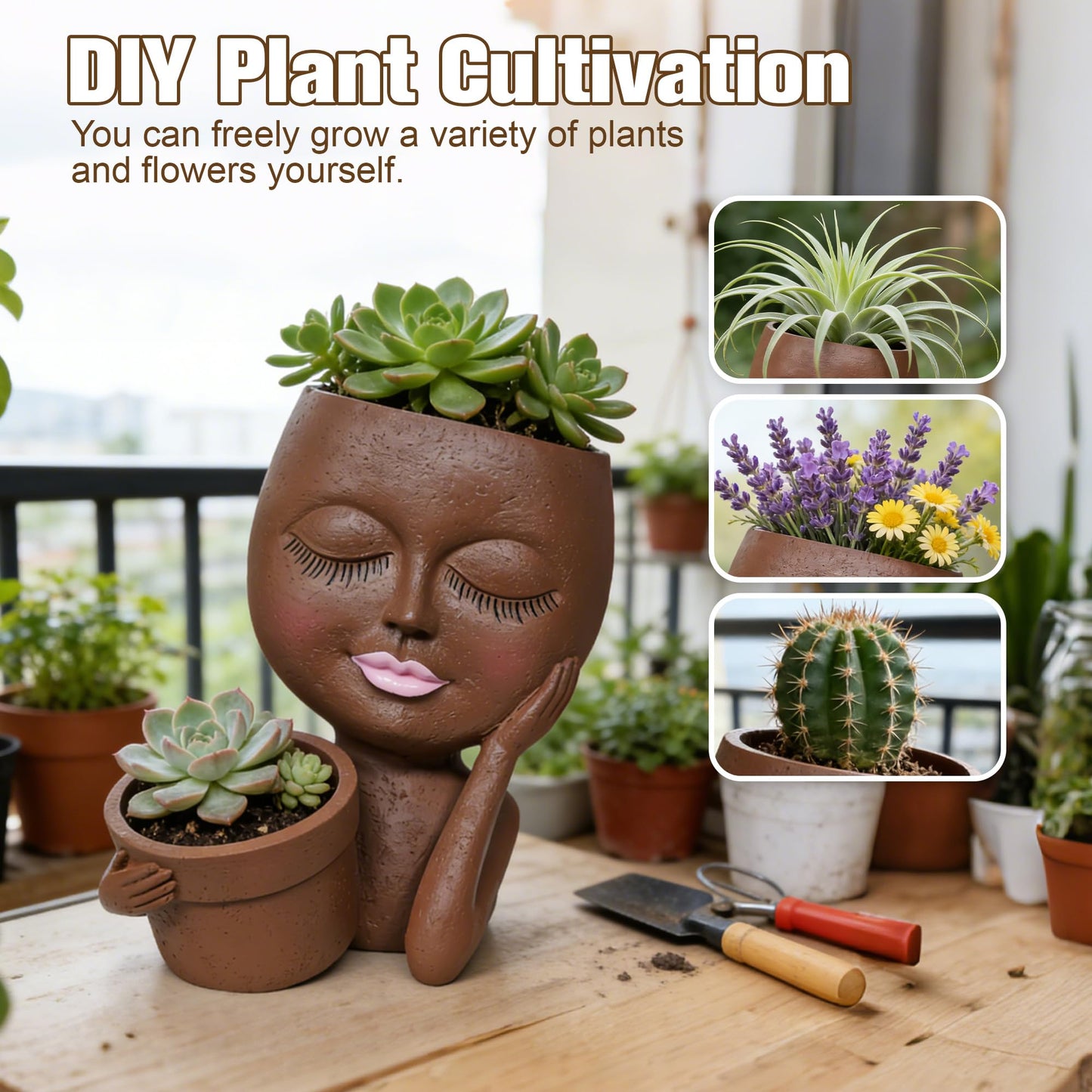 ASDFG Face Double Plant Pot - Cute Succulent Head Planters Indoor Outdoor Decor, Resin Flower Pots with Drainage Hole, Unique Ideal Present, Gifts for Women/Mother