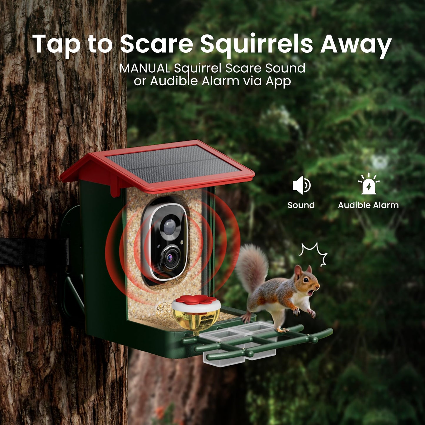 Smart Bird Feeder with Camera Solar Powered, 2K HD Video, AI Bird Species Identification, Instant Arrival Alerts, Weatherproof Design for Effortless Birdwatching, Best Gift for BirdLovers, Red