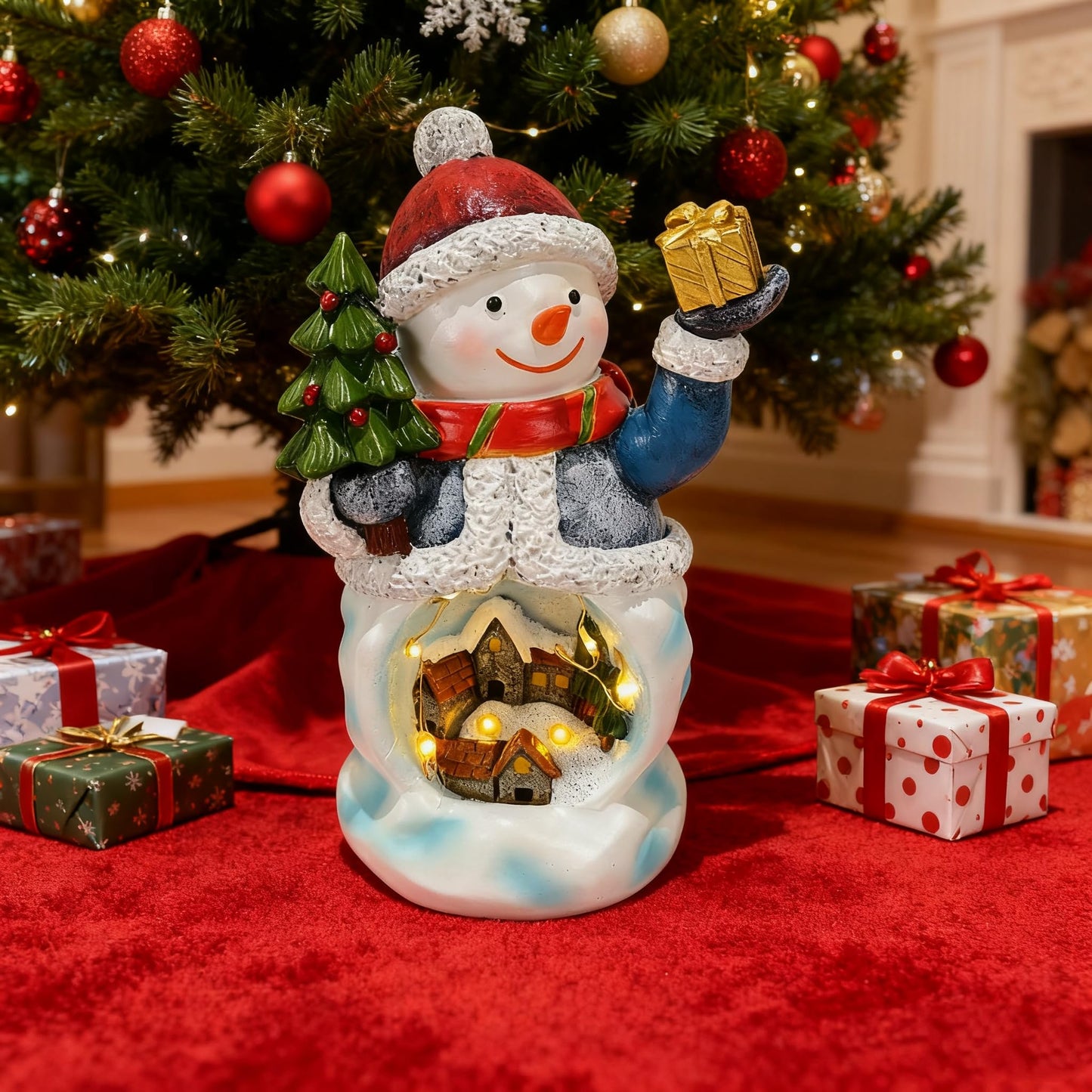 Yiosax Christmas Indoor Decorations Snowman Figurine Snowman House Light Decor Christmas Village Houses Statue Decorations Table Gift Winter Decor