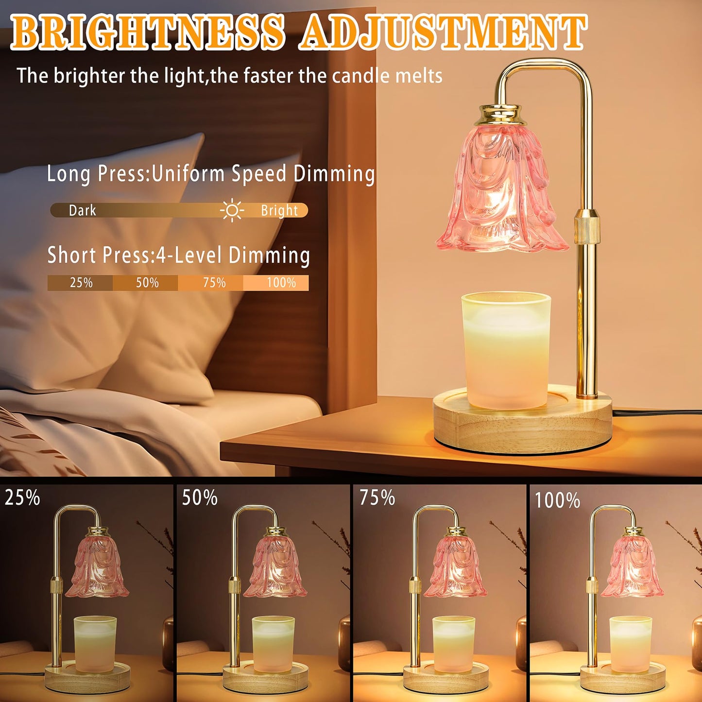 Candle Warmer Lamp with Timer Dimmer, Adjustable Height Pink Tulip Candle Wax Warmer, Christmas Birthday Gift for Mom Women,House Warming Gifts for New Home Bedroom Decor,Flower Pink