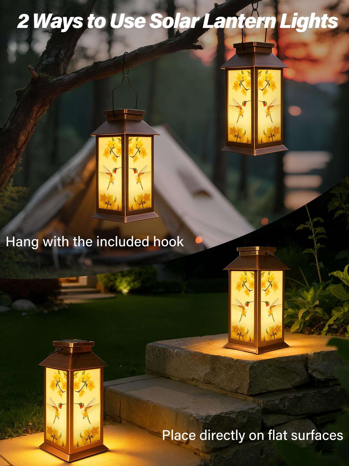Mothers Day Gifts, Solar Lanterns Outdoor Waterproof Hummingbird Hanging Garden Decor Gifts for Mom Women Grandma, Outdoor Solar Lights for Garden Lawn Yard Patio Porch
