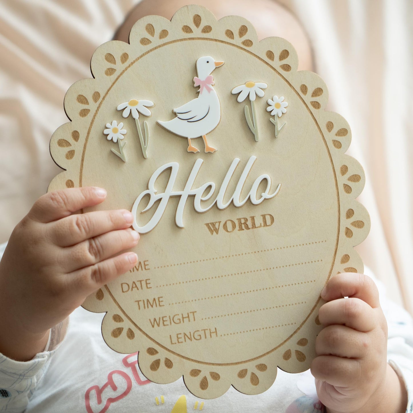 MEMOLEBIA Baby Announcement Sign, Hello World Newborn Sign for Hospital, She’s Here Card, Baby Announcements Ideas, Newborn Photography Props Double-Sided (HW1)
