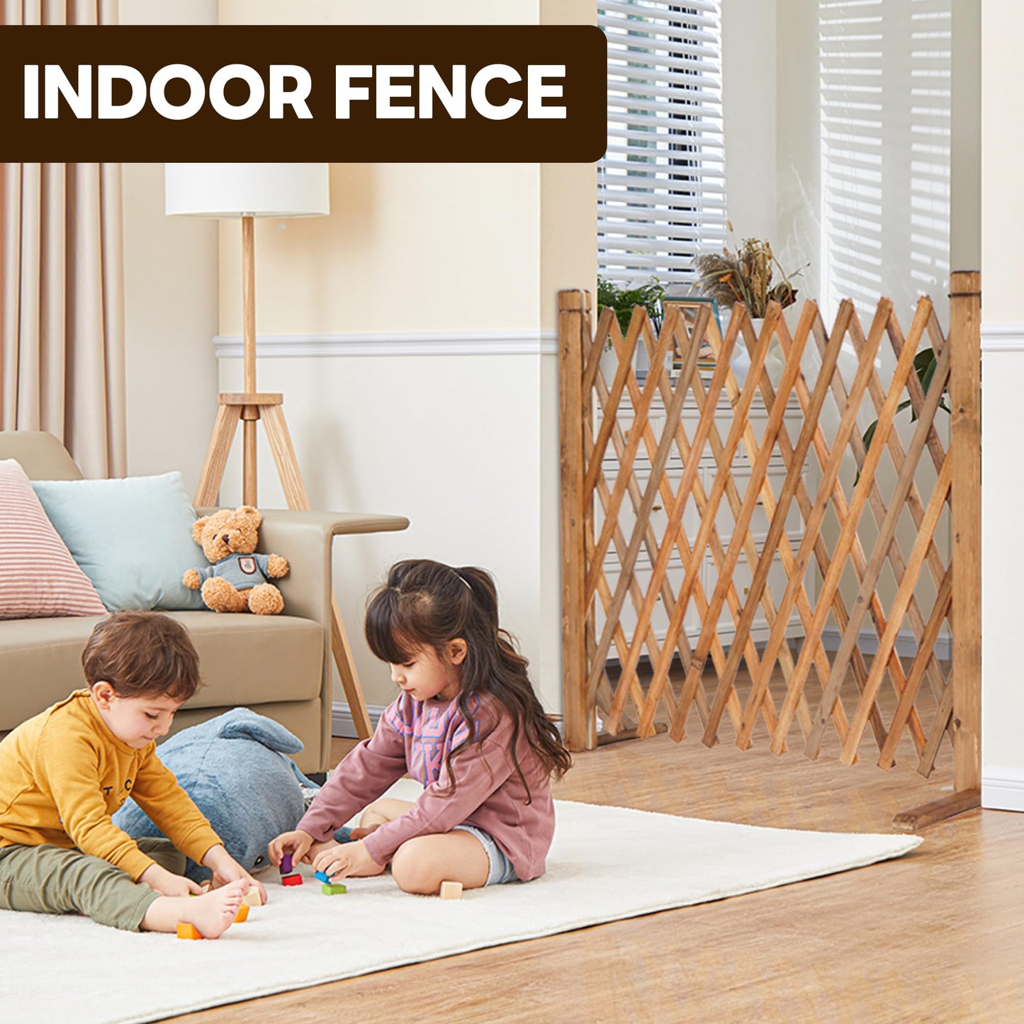 MYOYAY 2PCS Expandable Instant Fence Retractable Wooden Fence Wooden Pet Gate Freestanding Wood Plant Screen Fence Partition Wood Garden Trellis for Home Yard Garden Indoor Outdoor Decor