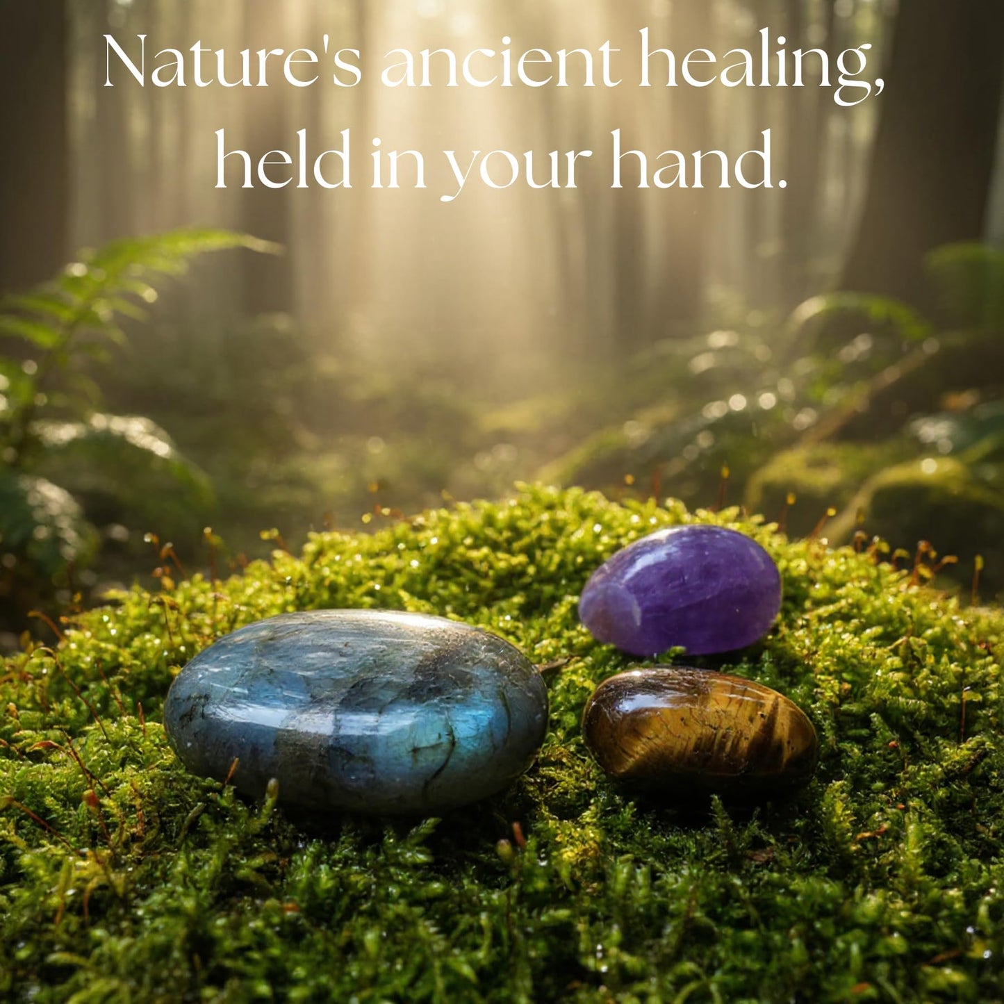 Protection & Anxiety Relief Crystal Set - Polished Palm Stones Labradorite, Tiger Eye & Amethyst, Worry Stones Trio for Meditation, Yoga, Travel Protection, Aura Cleansing & Chakra Balance