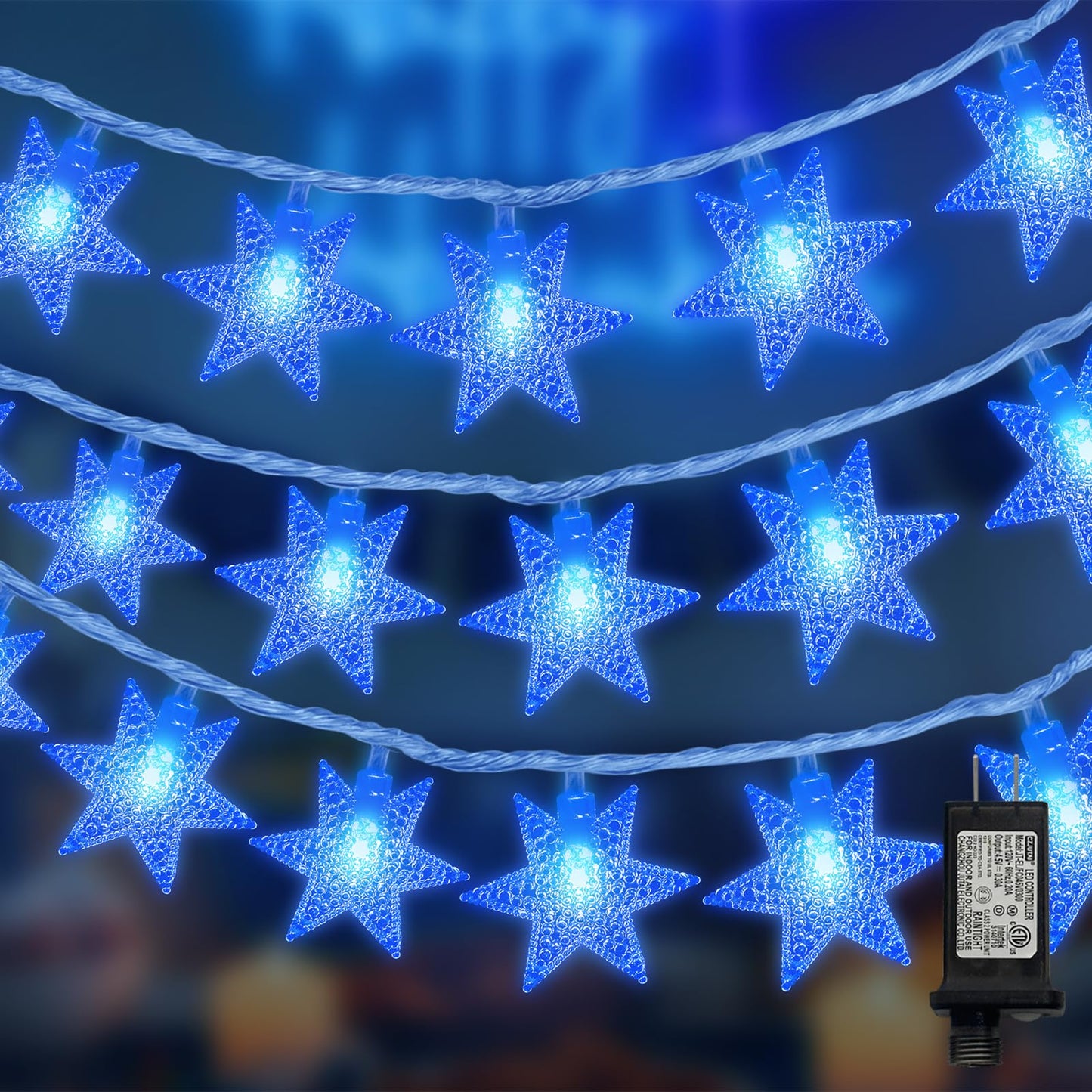 LAMPHOME Blue Star String Lights, 33ft 100 LED Clear Wire Fairy Lights with 16 Modes, Plug-in Decor for Easter Christmas Tree Bedroom Garden Wedding Birthday Party