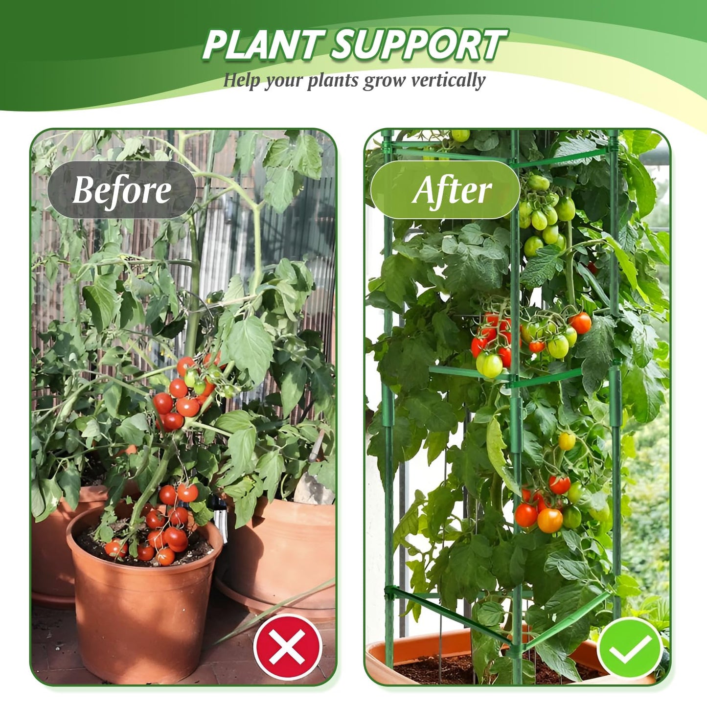 Tomato Cage, Tomato Plant Support Trellis for Garden & Pots, Rust-Resistant Tomato Cages for Climbing Vegetables Plants Flowers, 3 Pack - 48-Inch