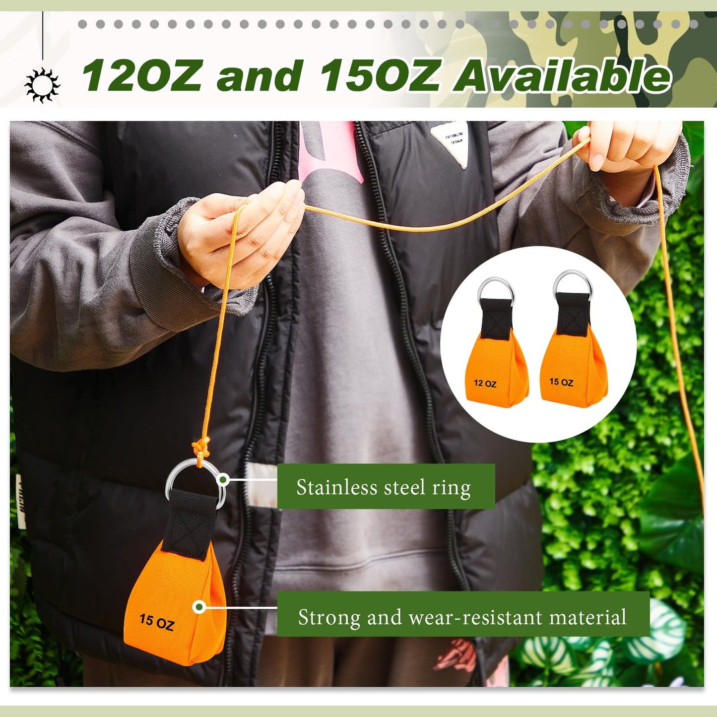 LOYIM 4 Pcs Arborist Throw Line Kit, 12oz+15oz Throw Weight Bag with 164ft Polyester Rope and Storage Bag Arborist Equipment Climbing Kit for Tree Work Limb Throwing