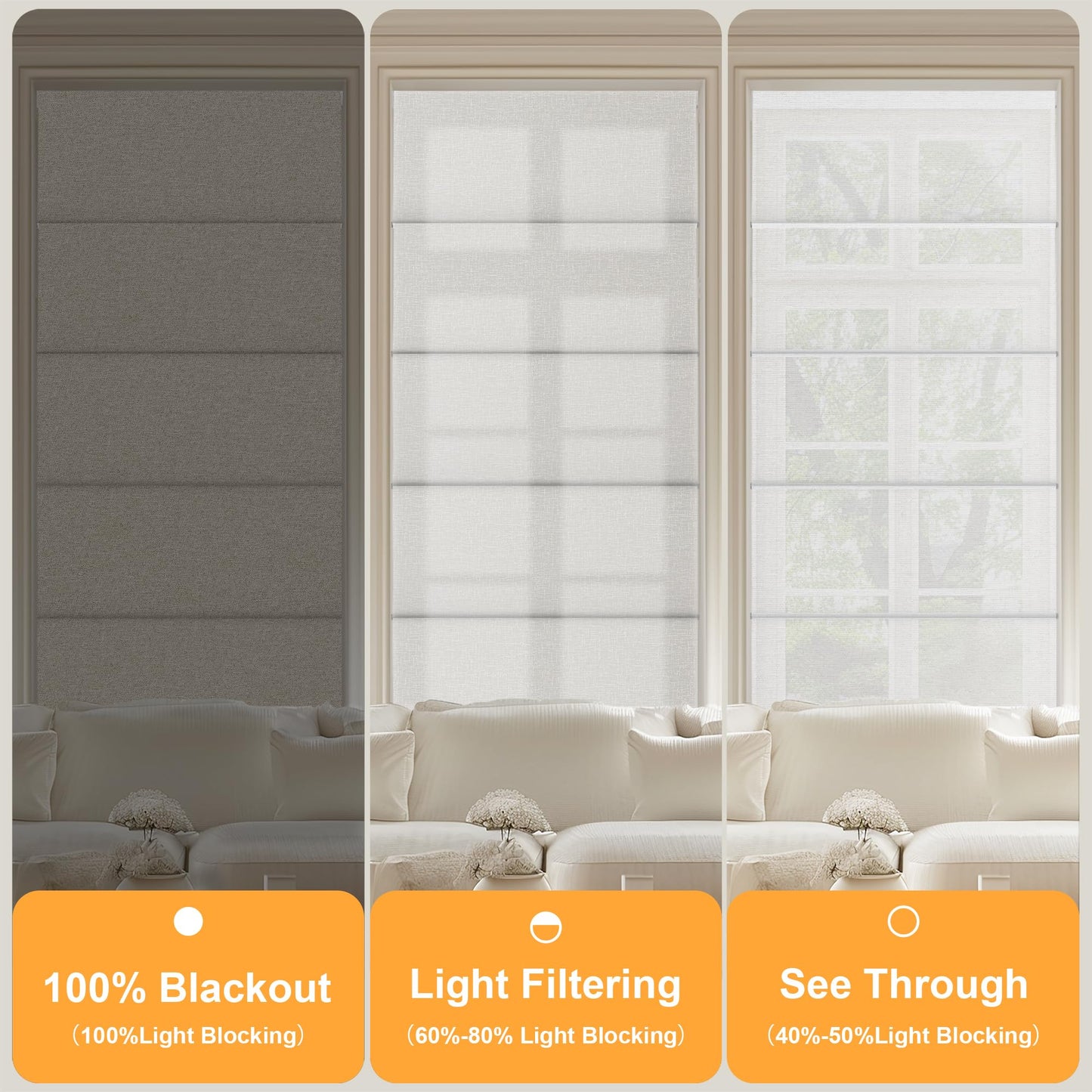 BERISSA Blackout Roman Shades for Windows Cordless,Pull Down Linen Fabric Roman Blinds,Privacy Window Shades for Door Windows,Bedroom,Office,Easy to Install,Light Brown,Custom Size