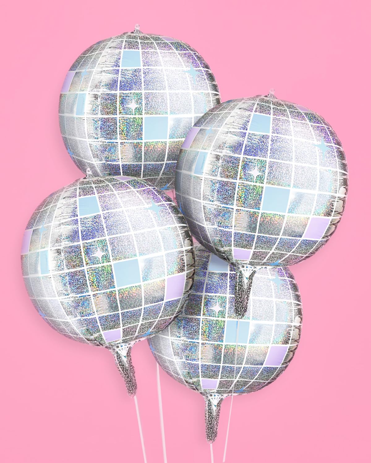 xo, Fetti Iridescent Disco Ball Metallic Silver Foil Balloons - 4 pk, 22" | Last Disco Bachelorette Decorations, Groovy Birthday Party Supplies, 70s Baby Shower, NYE, Space Cowboy