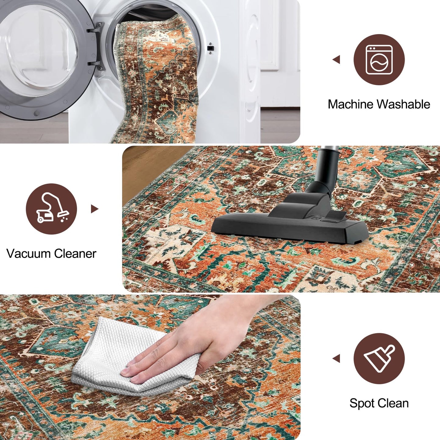 Yamaziot Washable Runner Rug, 2x8 Non-Slip Boho Vintage Hallway Rug Runner with Rubber Backing, Stain Resistant & Low Pile Faux Wool Distressed Carpet Runner for Bedroom, Kitchen, Laundry, Entrance
