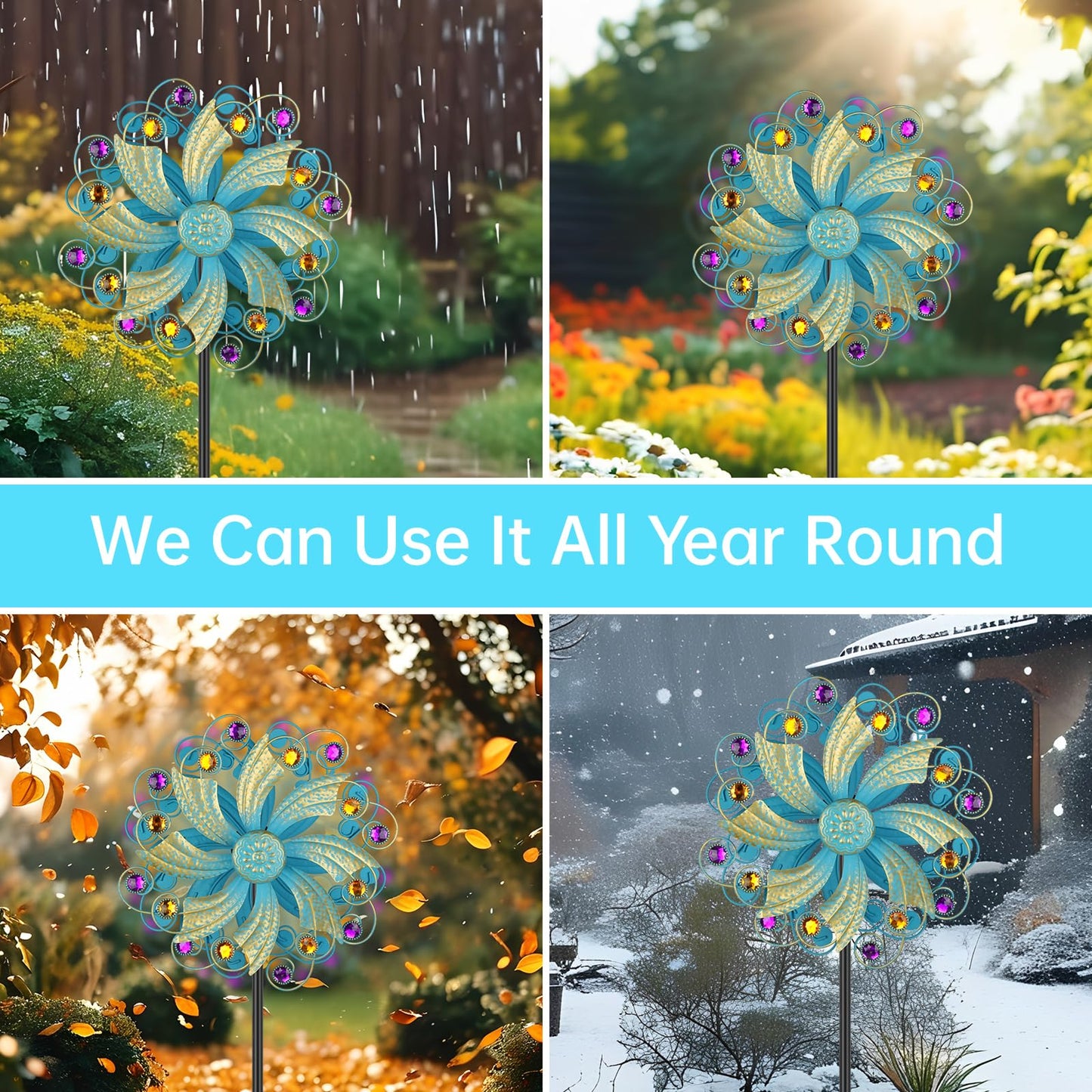 Jusimux Metal Wind Spinners Outdoor, Golden Kinetic Wind Sculpture Garden Pinwheels with Metal Stake, Yard Art Decor for Patio, Lawn & Garden, Creative Gifts 57.5 * 13 Inch
