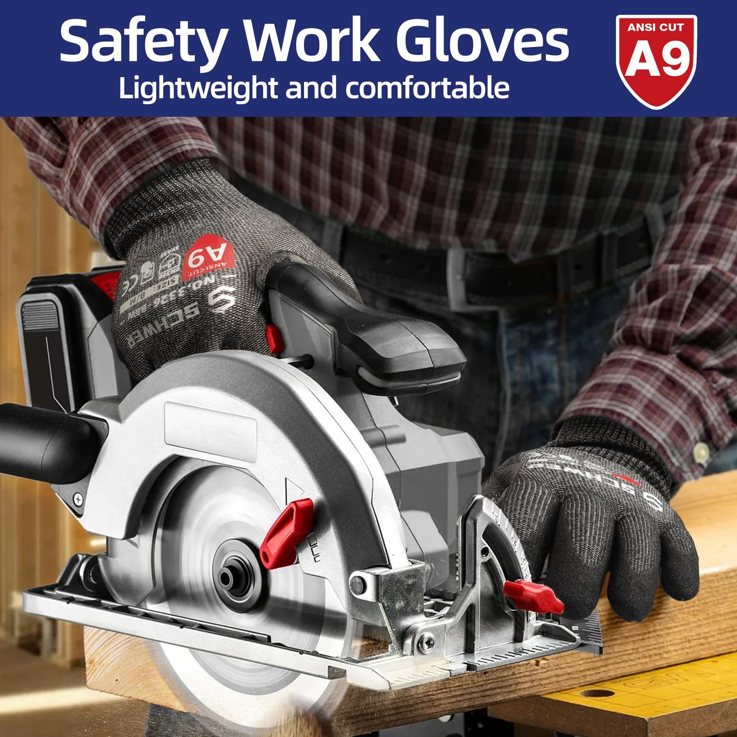 Schwer ProGuard High Level Cut Resistant Work Gloves PR3326 for Extreme Protection，ANSI A9 Cut Gloves with Reinforced Thumb, Non Slip, Breathable, Durable, Touch-screen, Black 1 Pair（L）