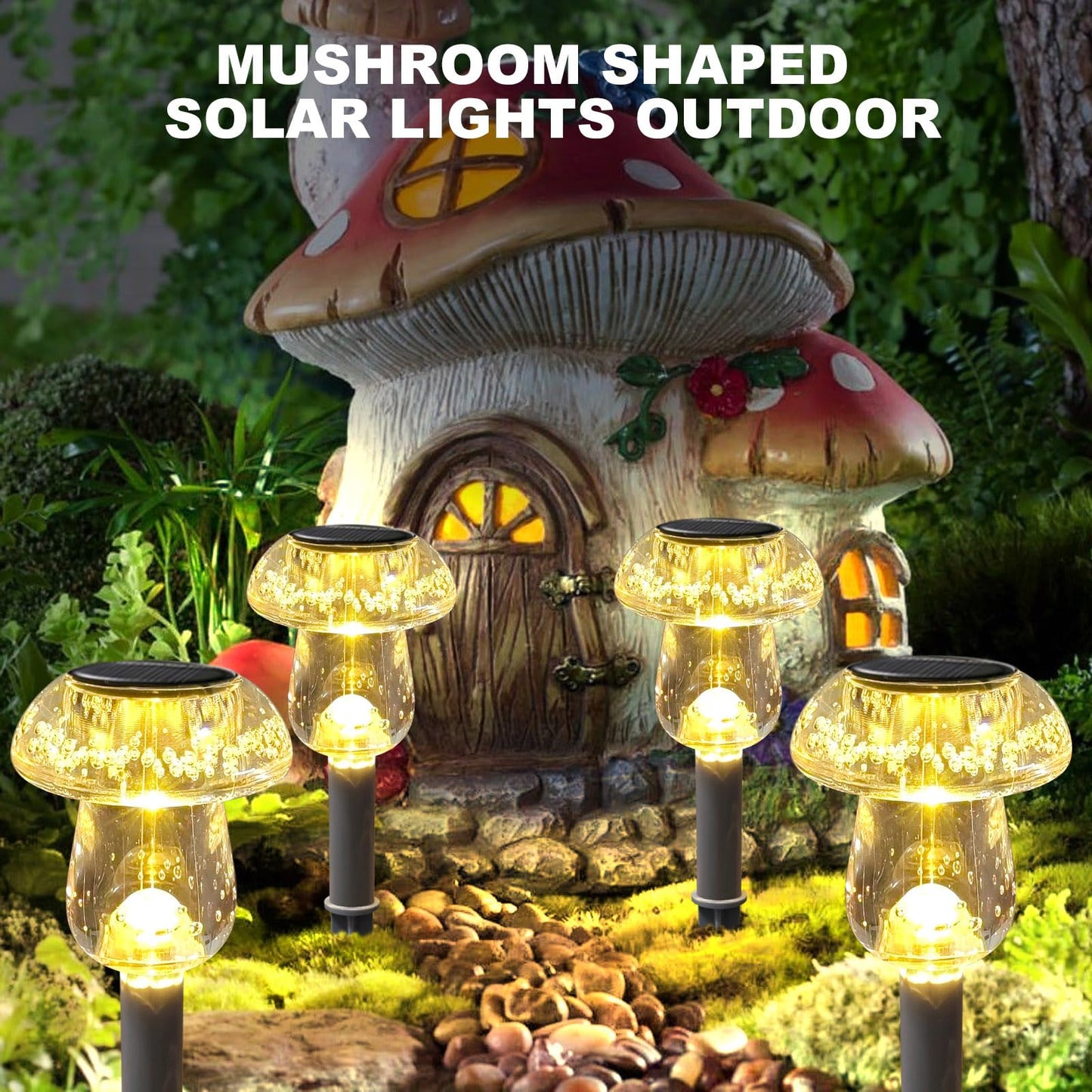 Benany Solar Lights Outdoor, 8 Pack Mushroom Lights Outside Waterproof, Solar Powered LED Lighting for Garden, Yard, Landscape, Path, Pathway, Lawn, Walkway, Driveway, Backyard Decor (Warm White)
