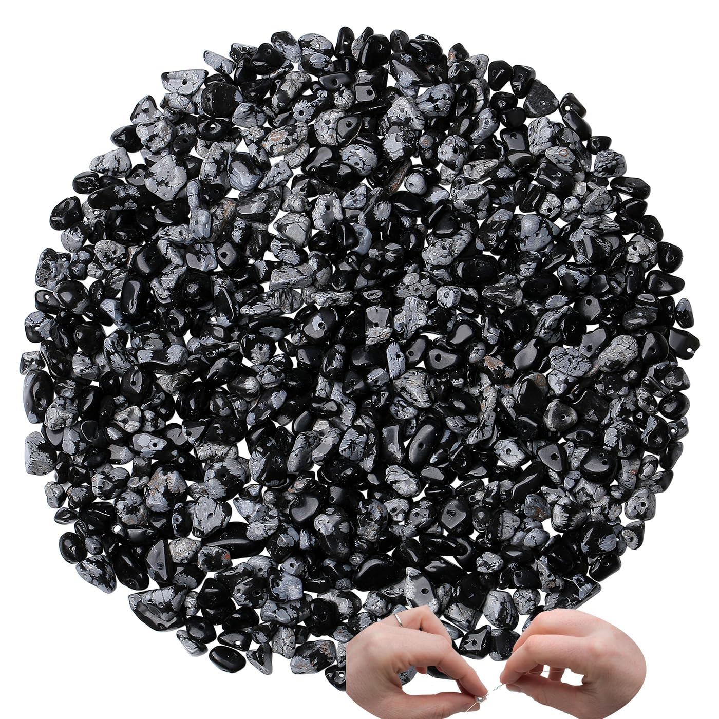 XIANNVXI Snowflake Obsidian Beads, Natural Chip Stone Beads 400Pcs Crystal Bead 5-8mm Irregular Healing Crystal Loose Rocks for DIY Jewelry Making