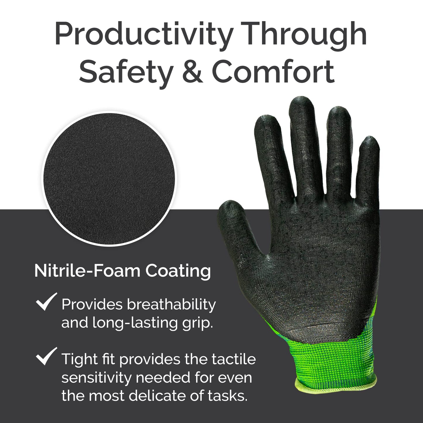 ADVANCED GLOVES – NiTex P-12 Nylon Nitrile Gloves, Breathable Nitrile Foam Coated Utility Gloves for Insulated Grip, Green, 6-Pair, Large