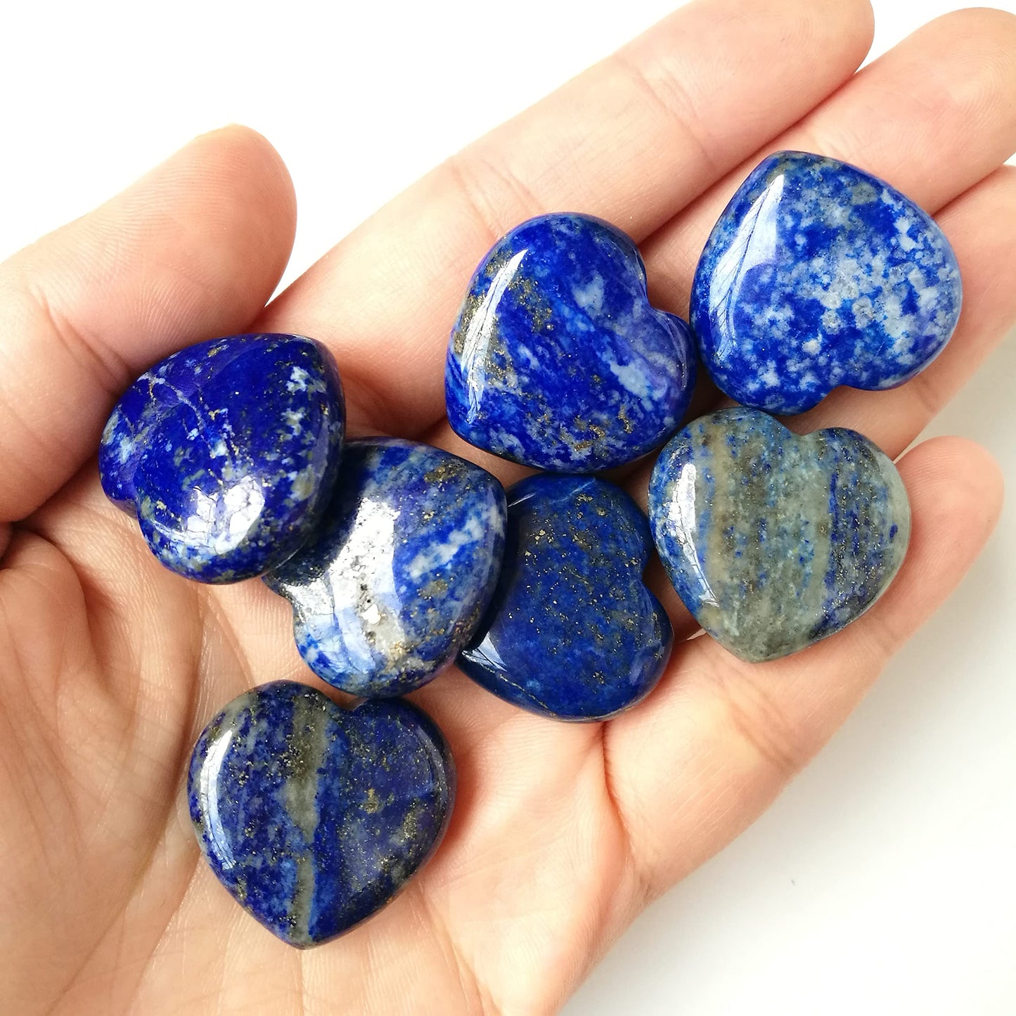 Bacatgem 3 Pcs Natural Lapis Lazuli Pocket Palm Thumb Healing Crystal Heart Love Worry Stones,1 inches Reiki Balancing Crystal and Healing Stones