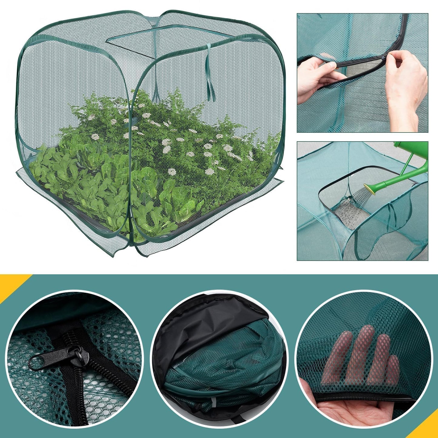 EATAKWARD 2 PCS Foldable Plant Protector, 35" x 35" x 27.5" Pop-Up Mesh Cover, Bird Betting for Garden, Garden Bed Cover for Outdoor Vegetables, Fruits, and Flowers