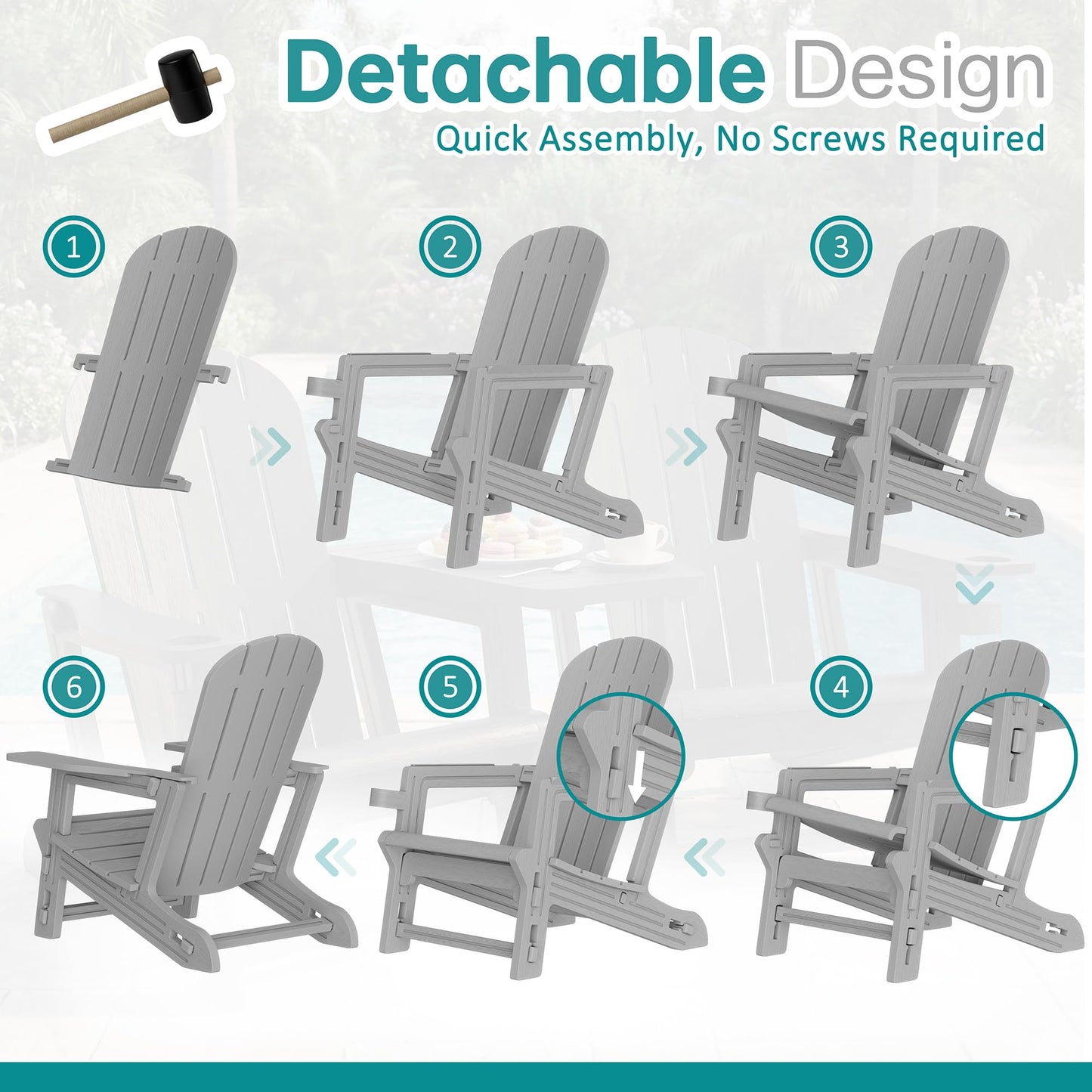 Shintenchi Adirondack Chairs Set of 2,HDPE Adirondack Chairs w/Removable Tablelop & Umbrella Hole,All-Weather Wooden Textured Plastic Outdoor Chairs w/Cup Holders for Garden Backyard Pool,Light Gray