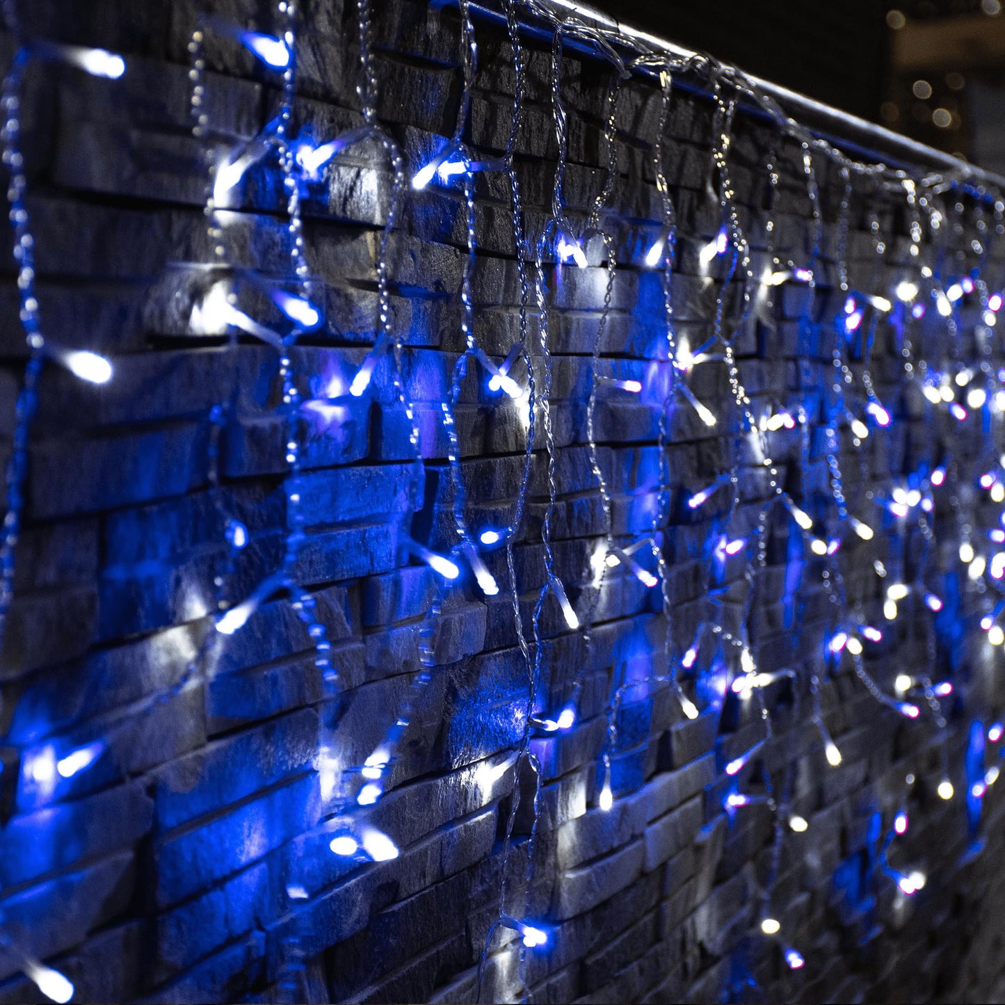 YOLIGHT Icicle Christmas Lights 13ft 96 LED Icicle String Lights 8 Modes Twinkle Curtain Fairy Lights, Indoor Room Patio Garden Bedroom Wedding Party Halloween Christmas Decoration (White+Blue)