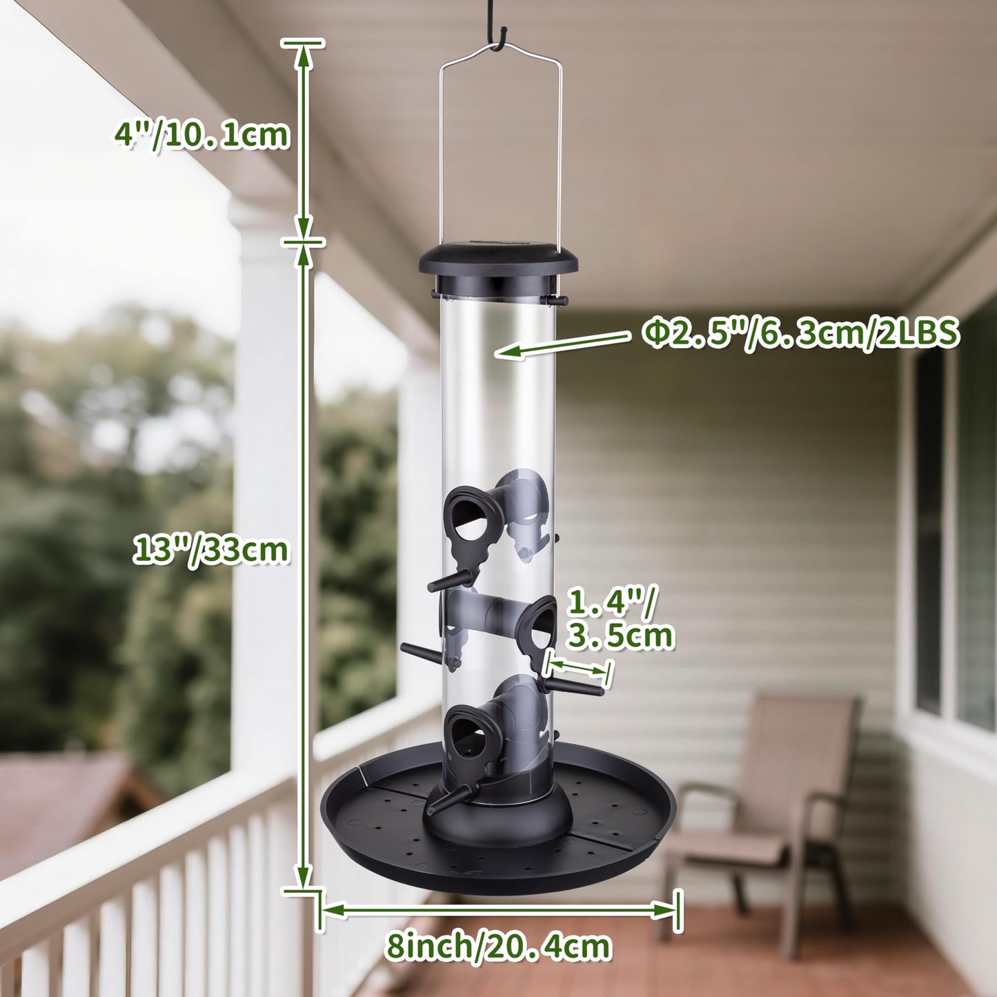 Trampgik Bird Feeders for Outdoors Seed Catcher,6 Port Wild Bird Feeders with Tray,Bird Feeders for Outside Hanging for Cardinal 13 Inch,Black,Pack of 1